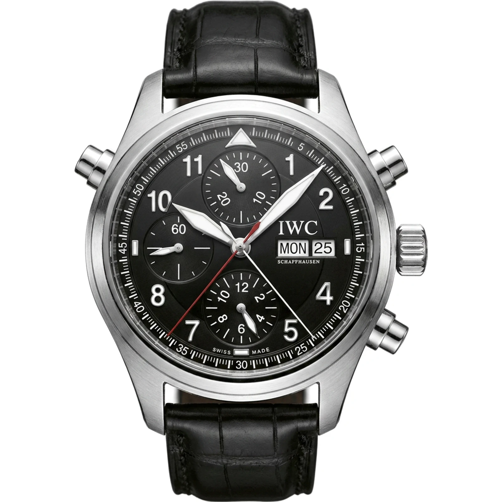 IWC Pilot's Watch Spitfire Double Chronograph Stainless Steel Black English Strap IW371333
