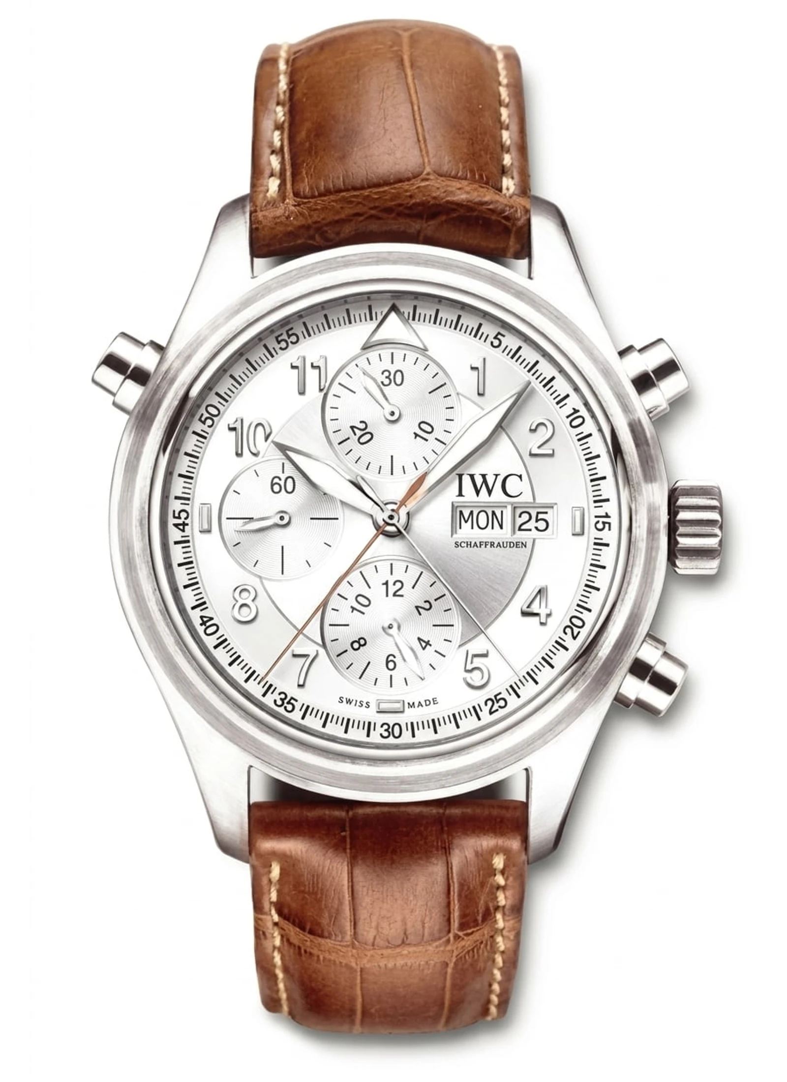 IWC Pilot's Watch Spitfire Double Chronograph Stainless Steel Silver English Strap IW371343