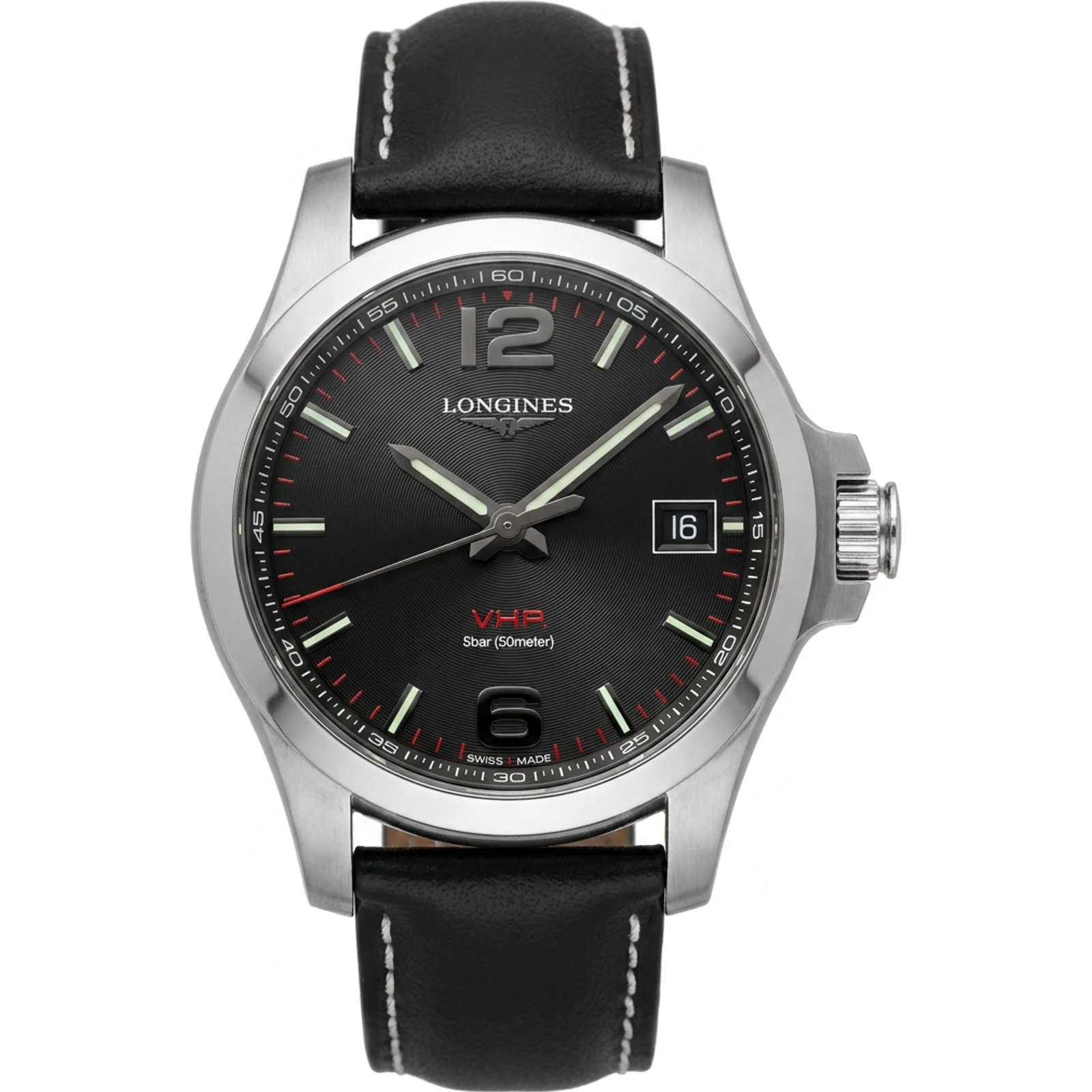 Longines Conquest V.H.P. 41 Stainless Steel / Black / Leather L3.716.4.56.2