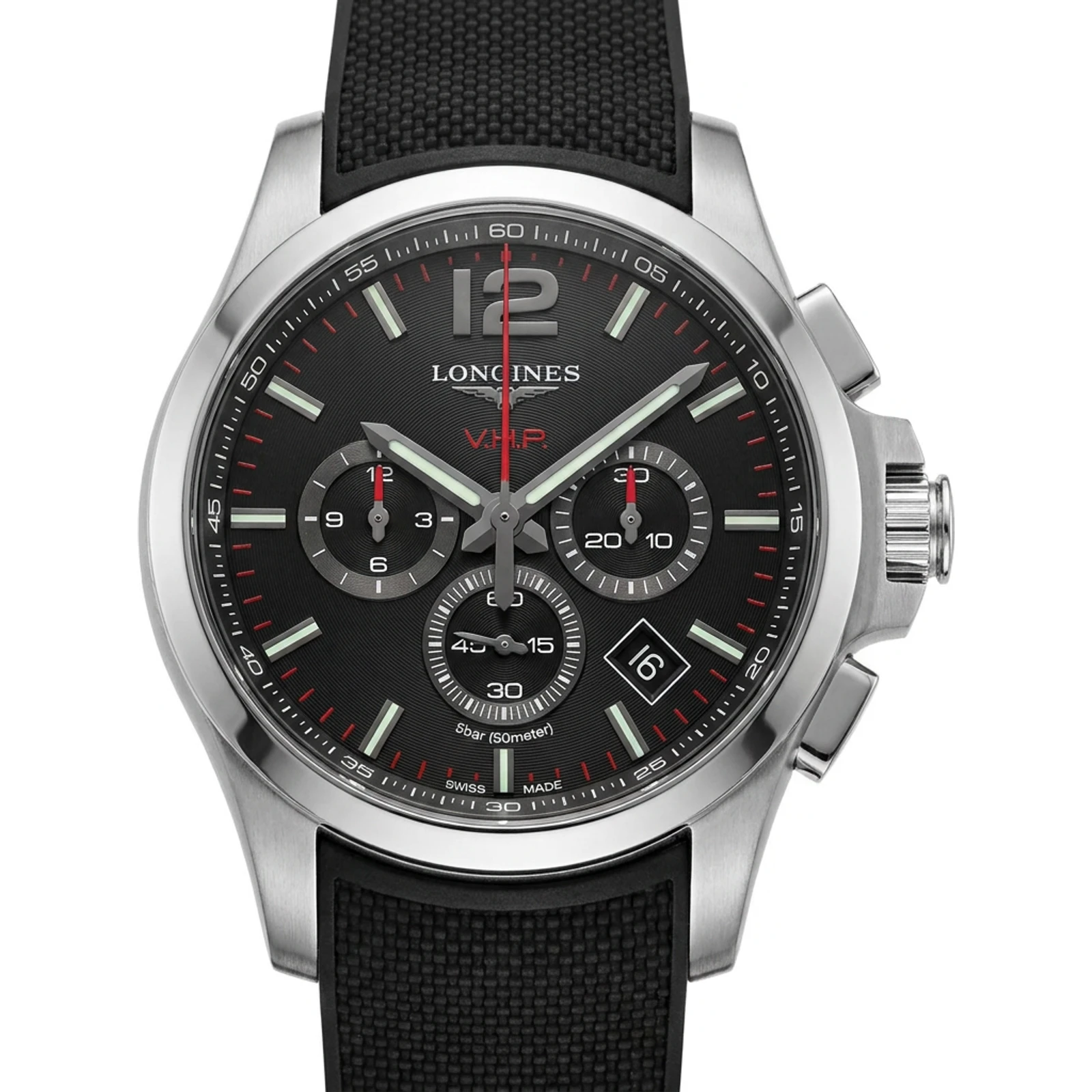 Longines Conquest V.H.P. Chronograph 44 Stainless Steel / Black / Rubber L3.727.4.56.9