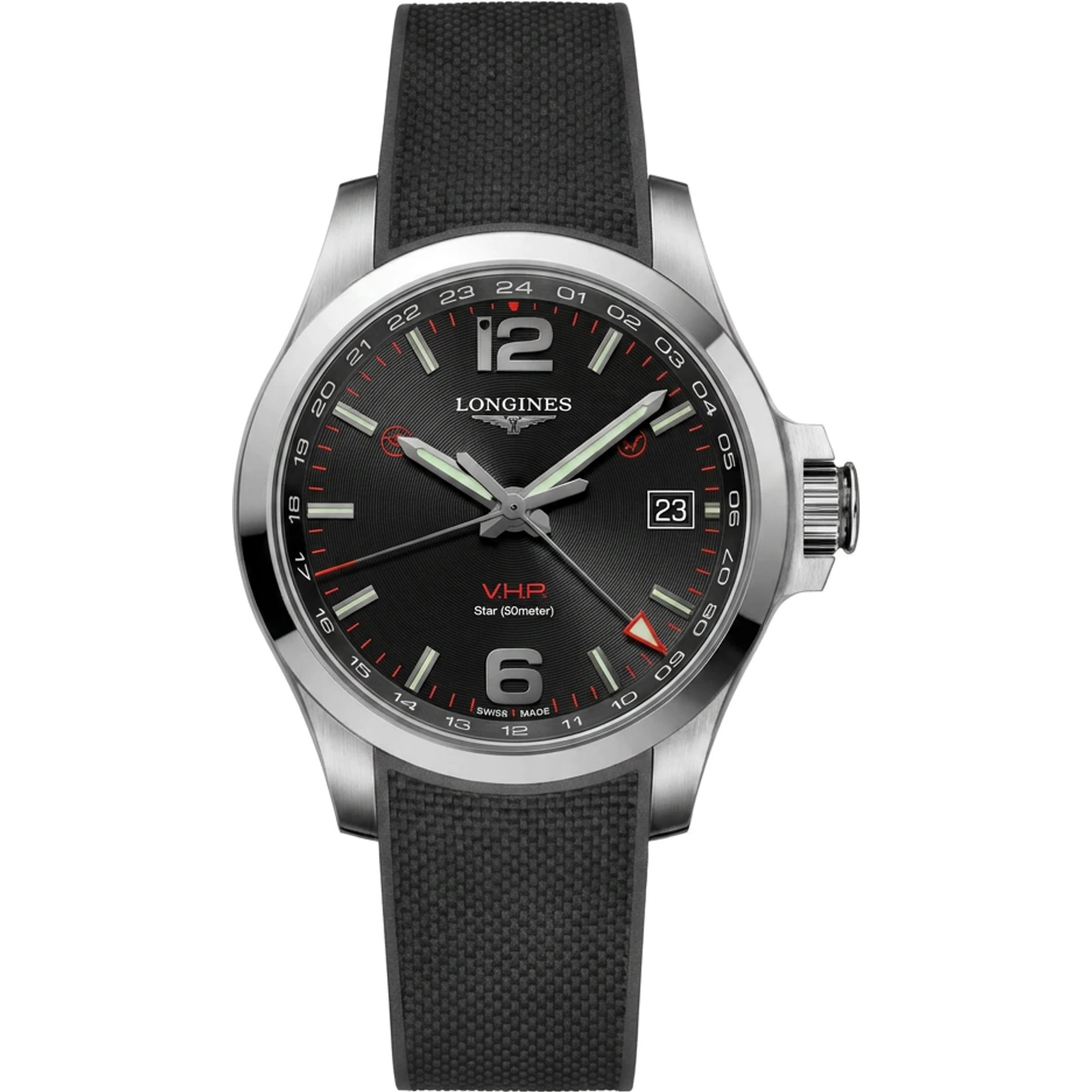 Longines Conquest V.H.P. GMT 41 Stainless Steel / Black / Rubber L3.718.4.56.9