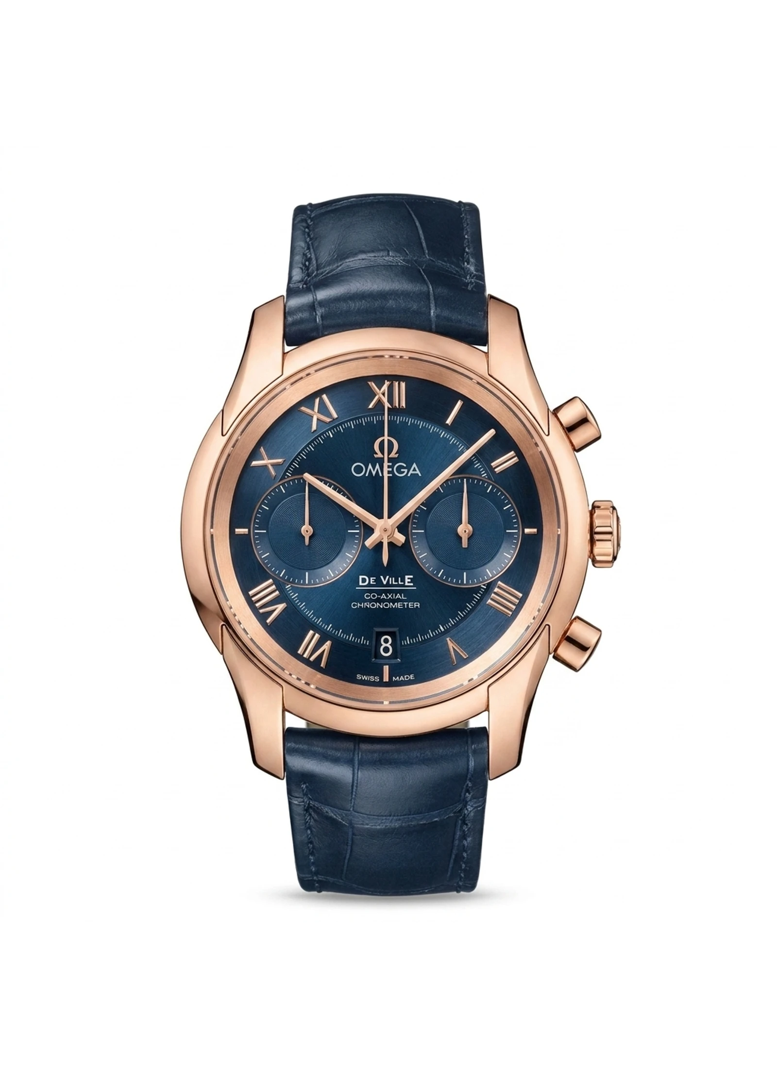 Omega De Ville Hour Vision Co-Axial 18K Rose Gold Blue Dial Chronograph 431.53.42.51.03.001