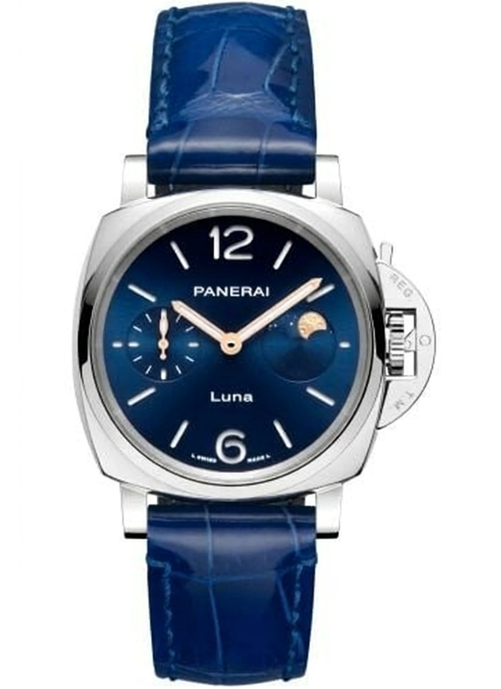 Panerai Luminor Collection 38mm Luna Moonphase Blue Dial On Strap PAM01179