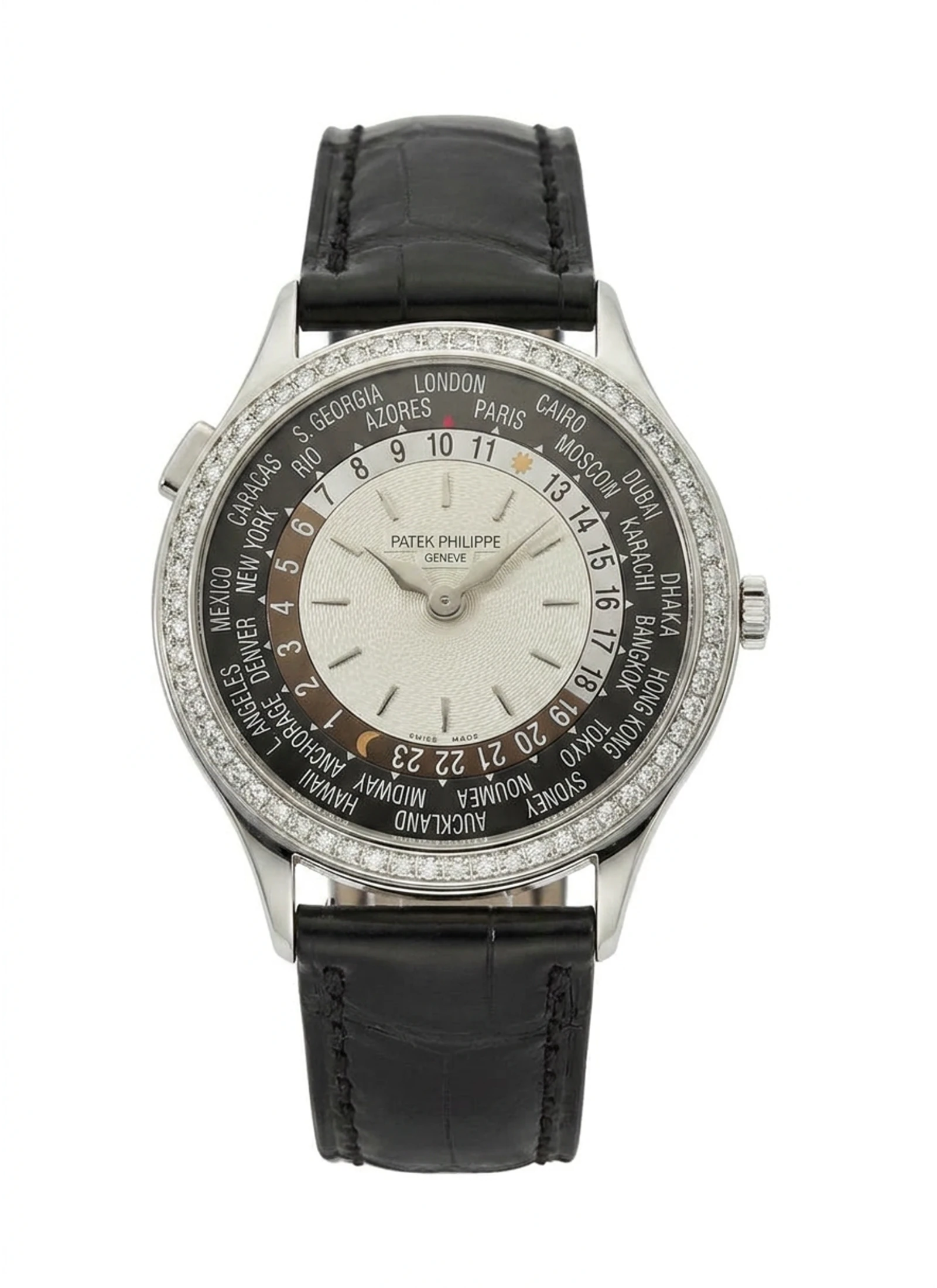 Patek Philippe Complications World Time Chronograph 18k White Gold 40mm Blue Dial 7130G