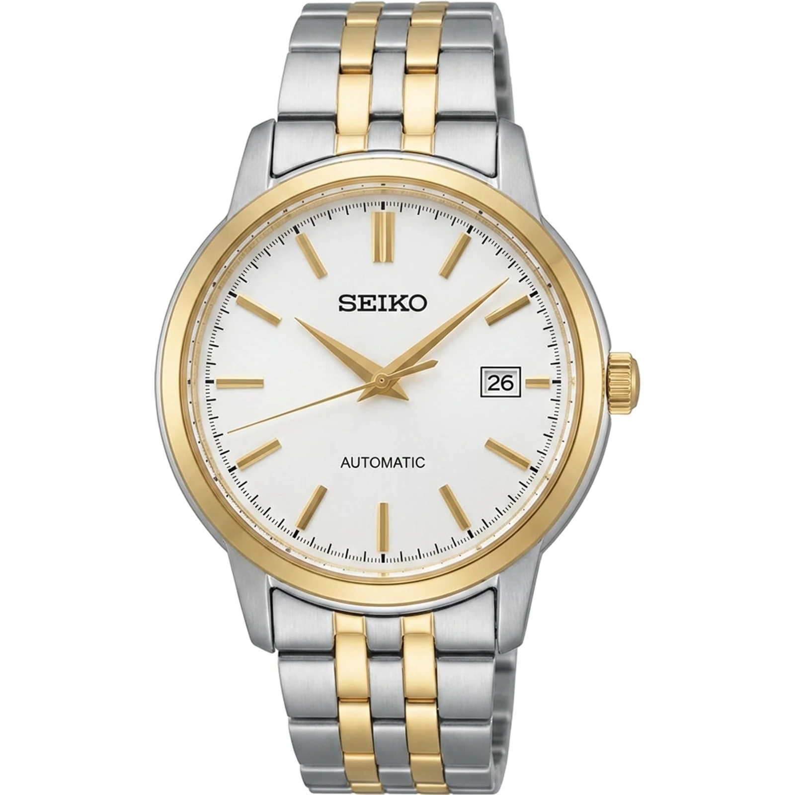 Seiko SRPH92K1 Essentials Classic Conceptual White Gold Tone Silver Automatic Dress Watch