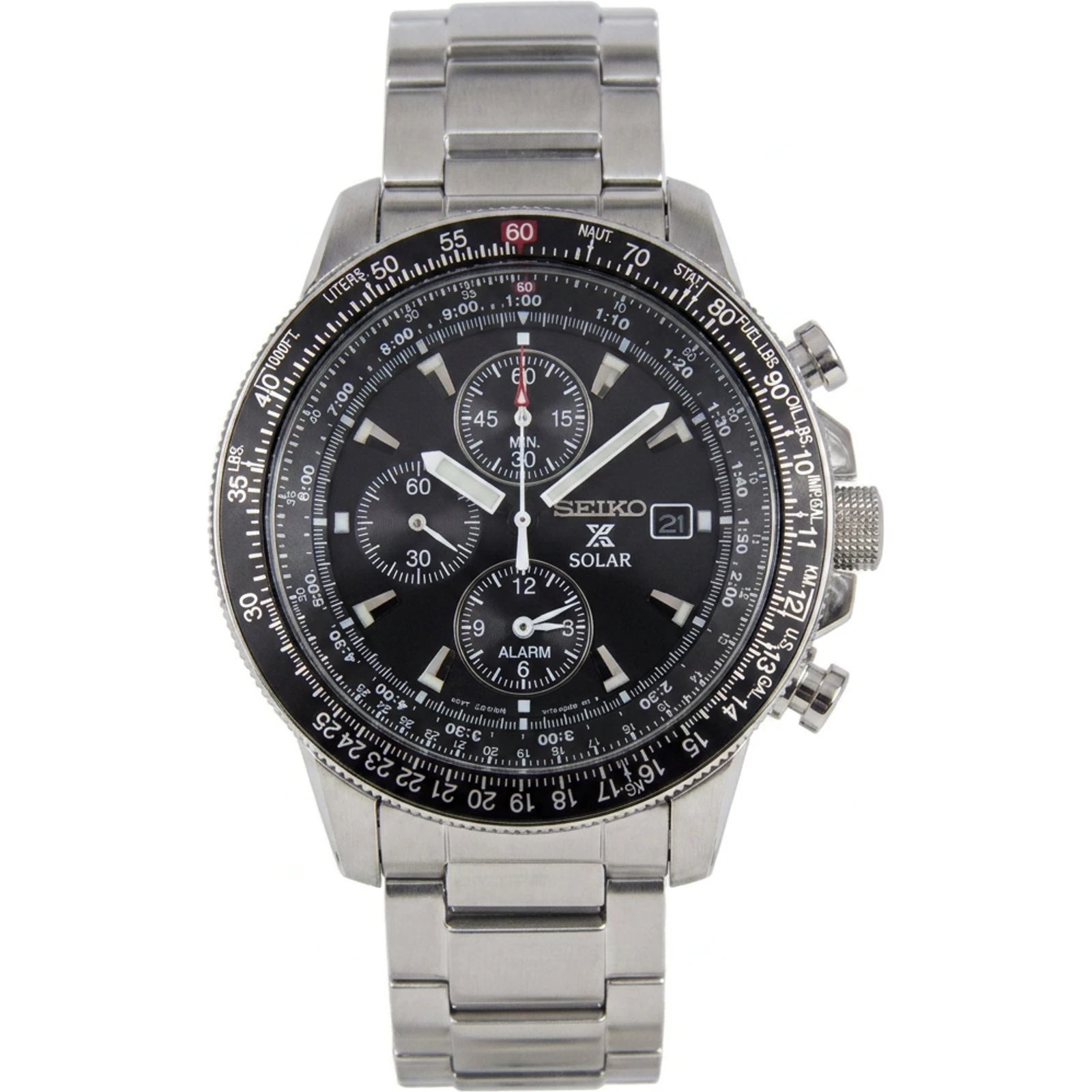 Seiko Solar Chronograph SSC009P1 Dual Time Black Dial Silver SSC009