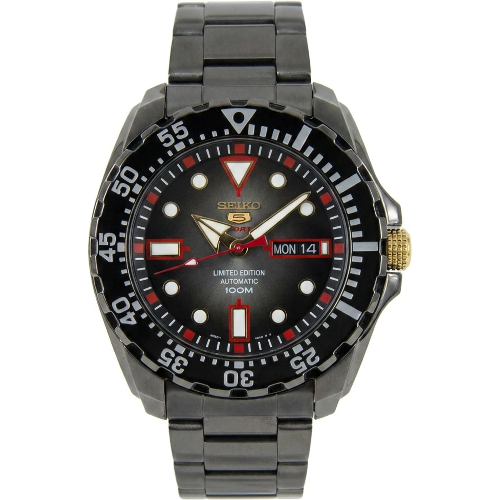 Seiko 5 Men's Kabuki Red 5 Automatic SS Bracelet Black Limited Edition SRP643K1