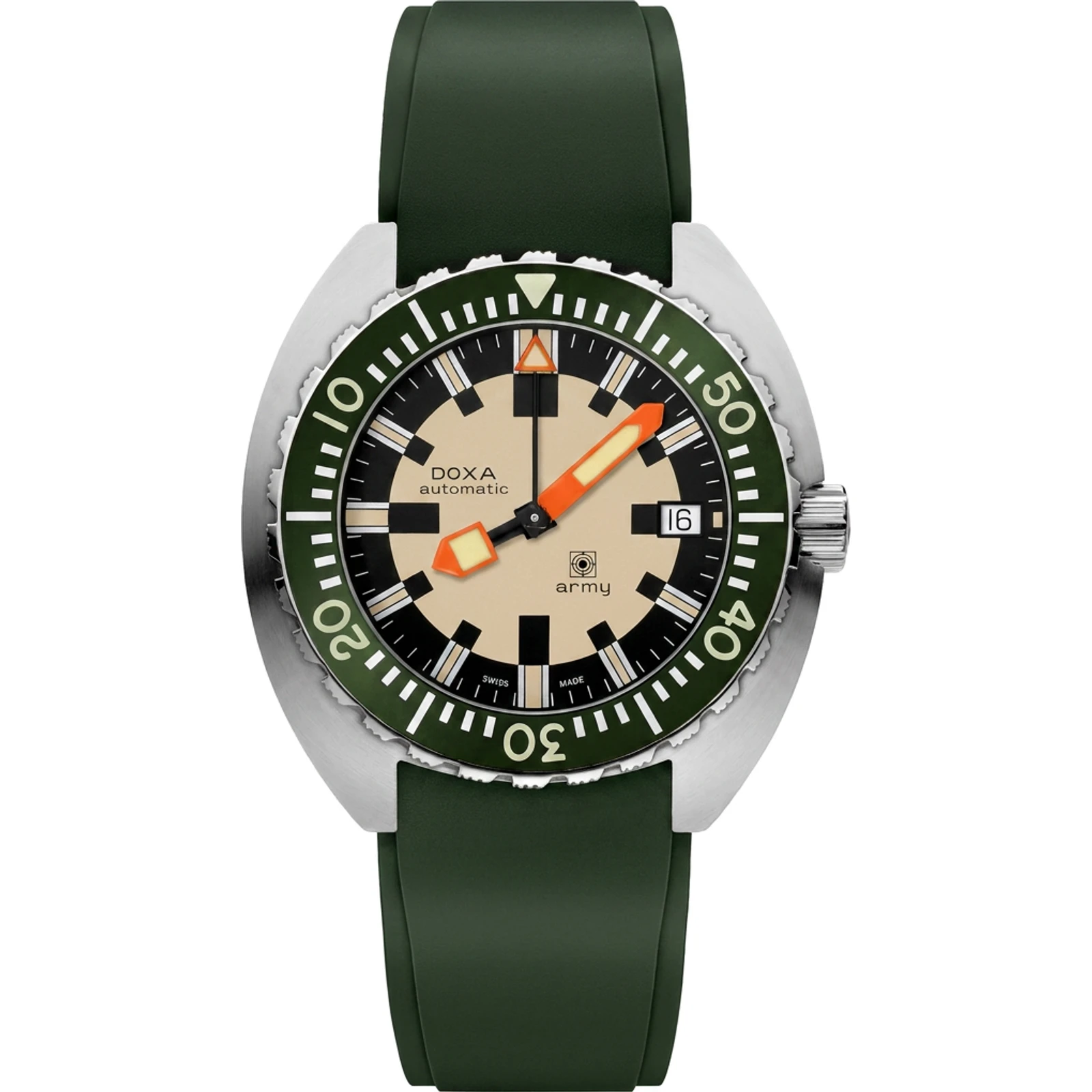 DOXA Army, stainless steel bezel - Rubber strap Green 785.10.031G.26