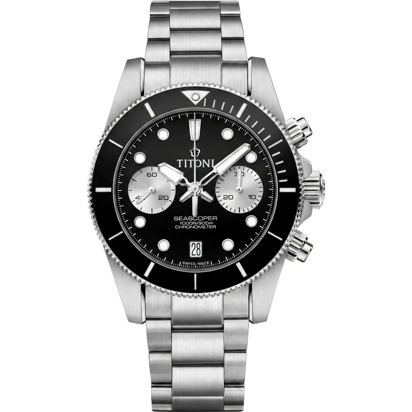 TITONI Seascoper 300 Bi-Compax Chronograph Black — 94300 S-BK-731