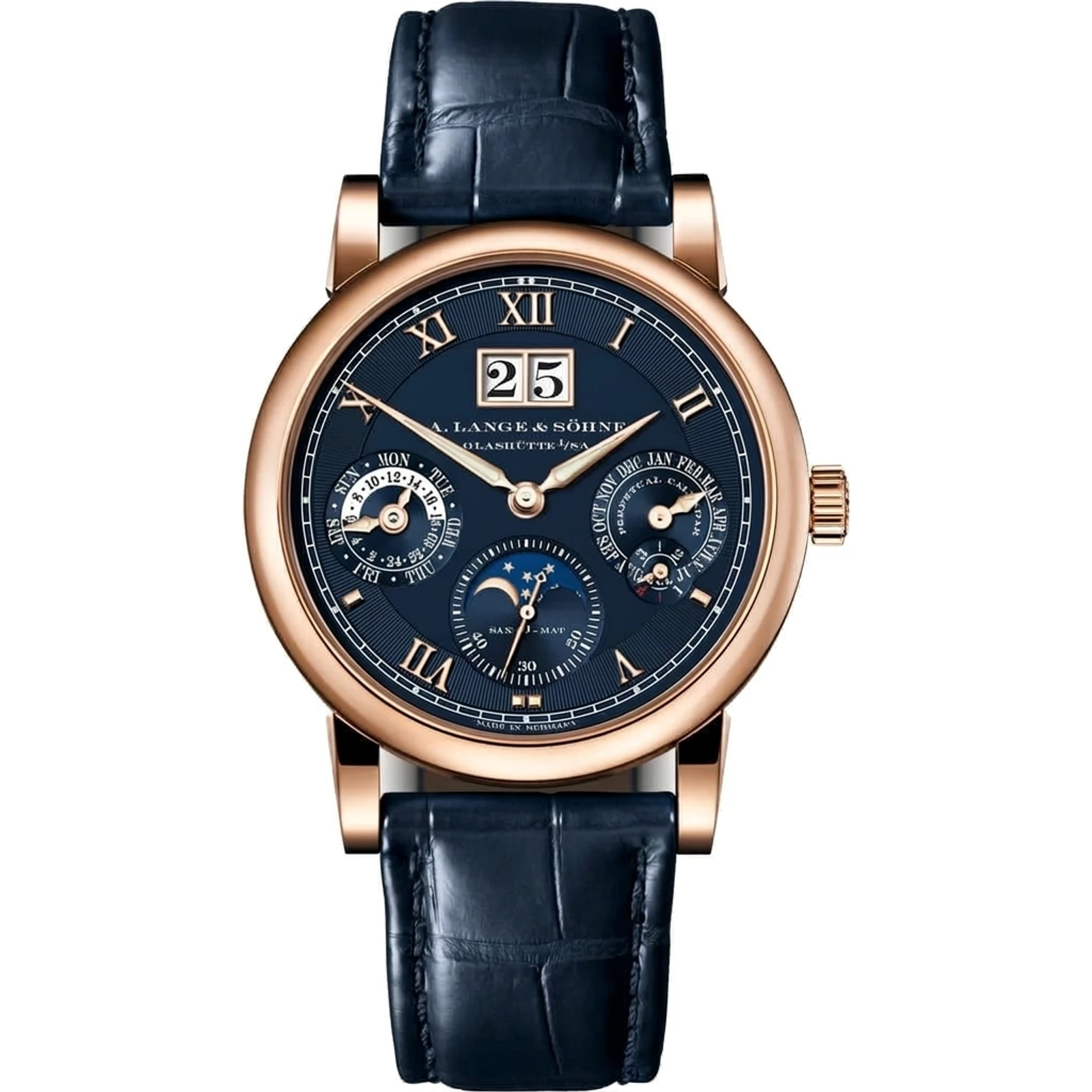 A. Lange Sohne Langematik Perpetual 20th Anniversary, pink gold, blue dial 310.037
