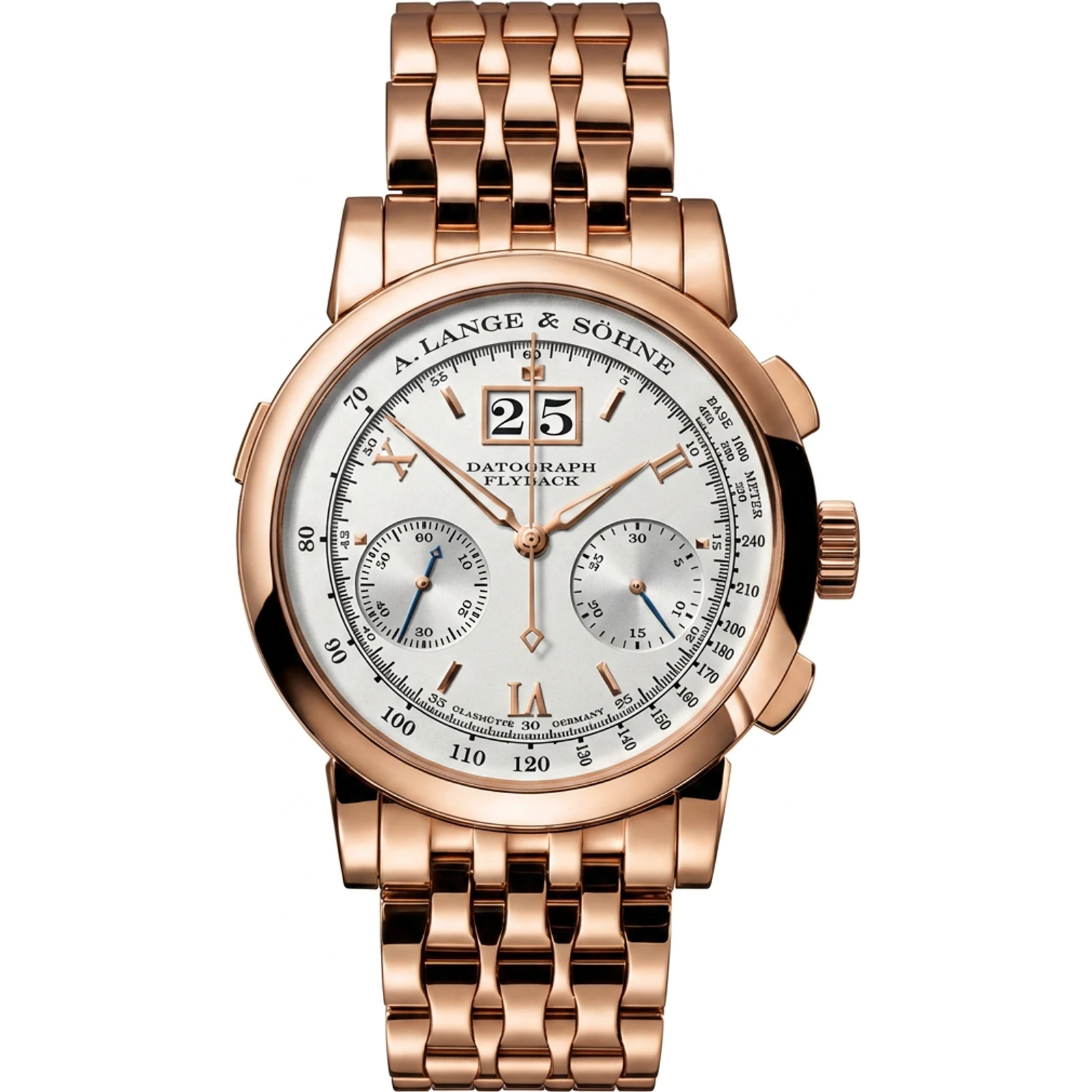 A. Lange Sohne Datograph, pink gold, on bracelet 403.432