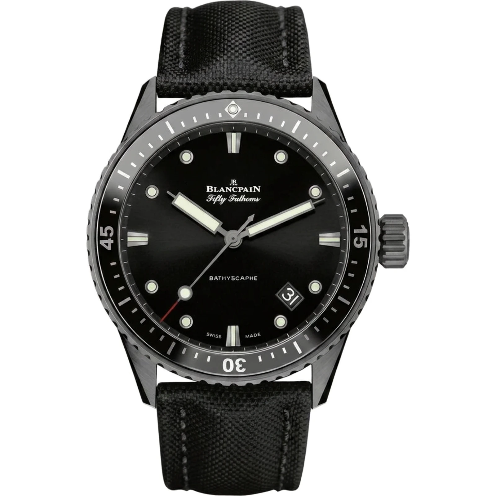 Blancpain Bathyscaphe (black ceramic, on sail-canvas strap) 5000 0130 B52A