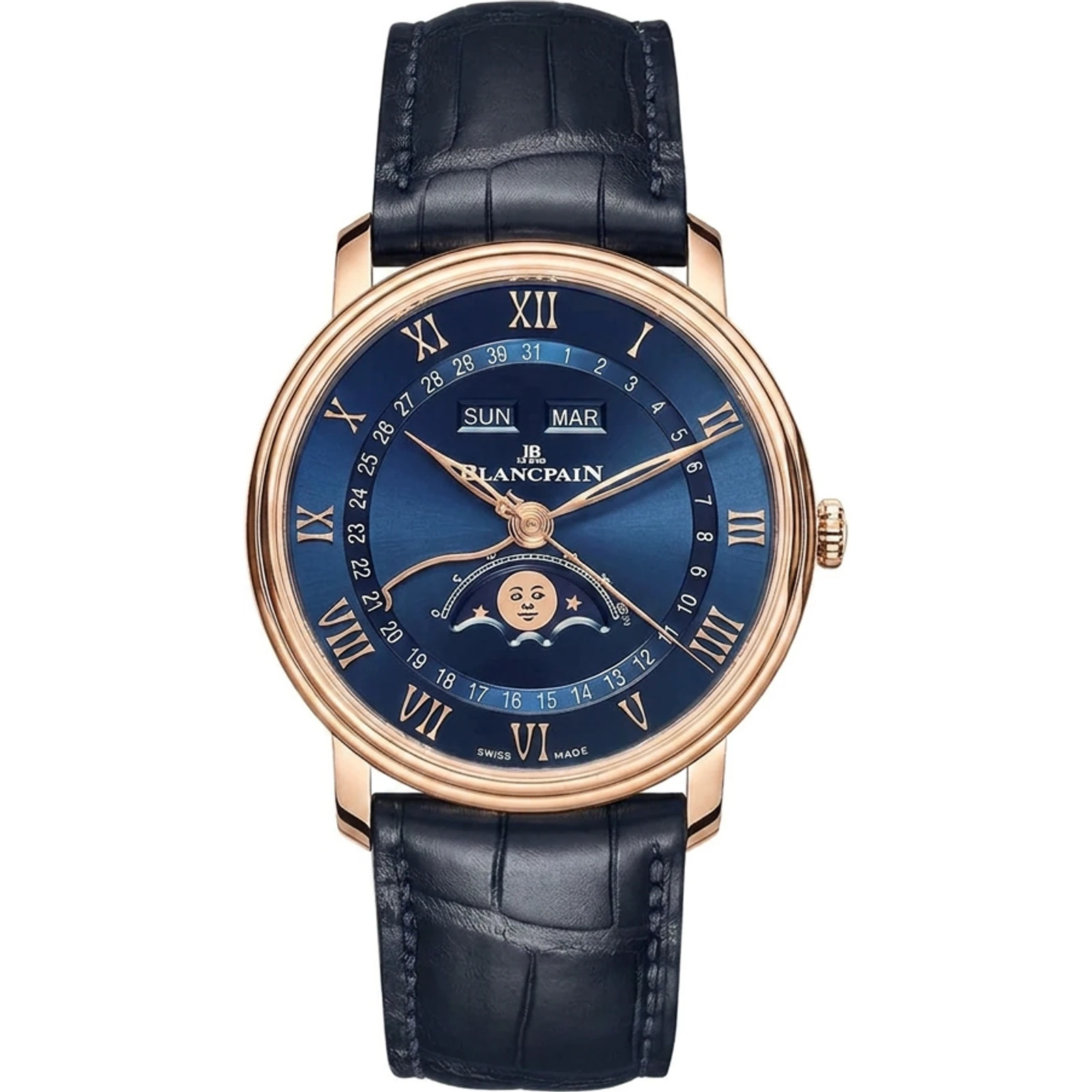 Blancpain Villeret Quantième Complet (red gold, blue dial) 6654 3640 55B