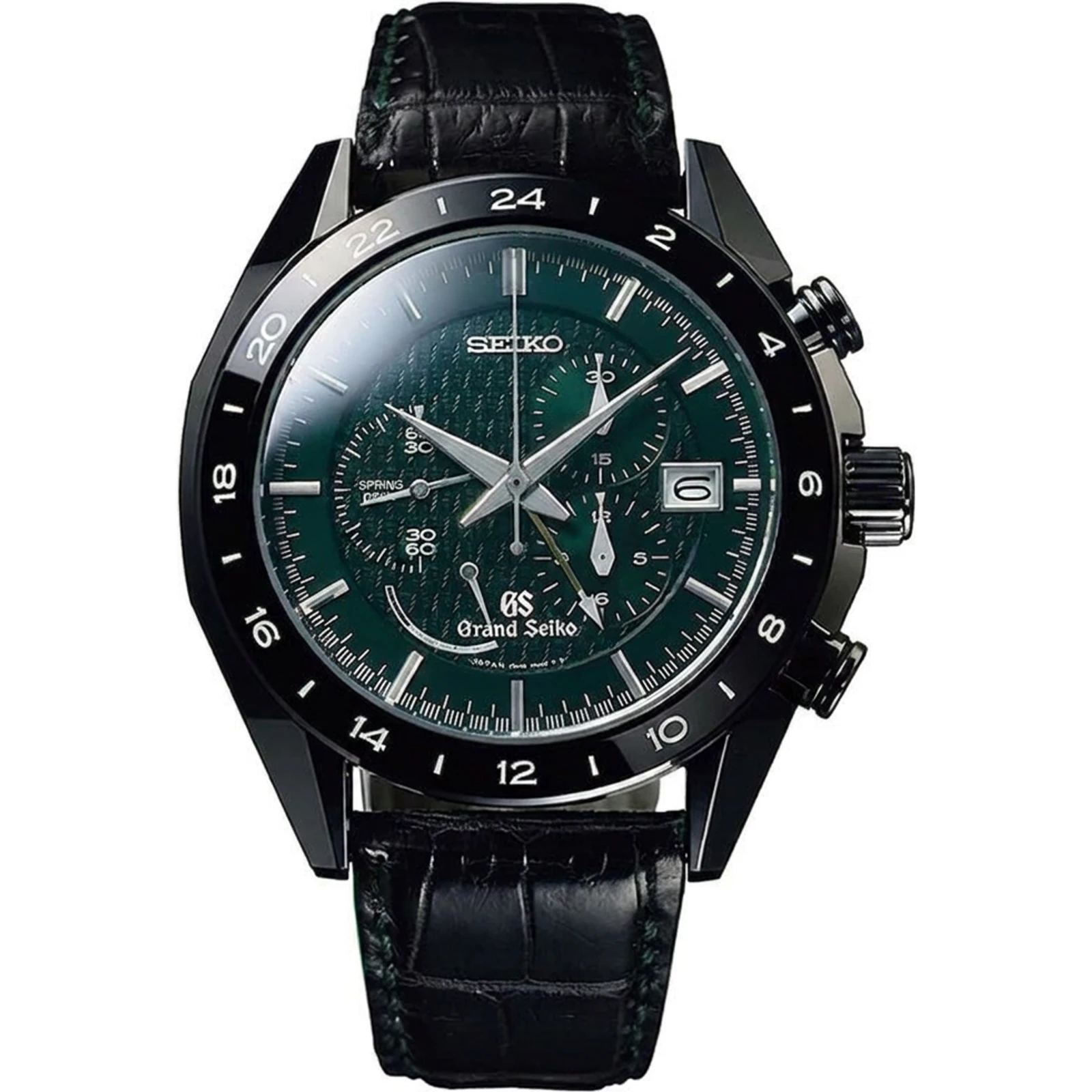 Grand Seiko Spring Drive Chronograph Black Ceramic, forest green Onbashira dial, ltd. 600 SBGC017