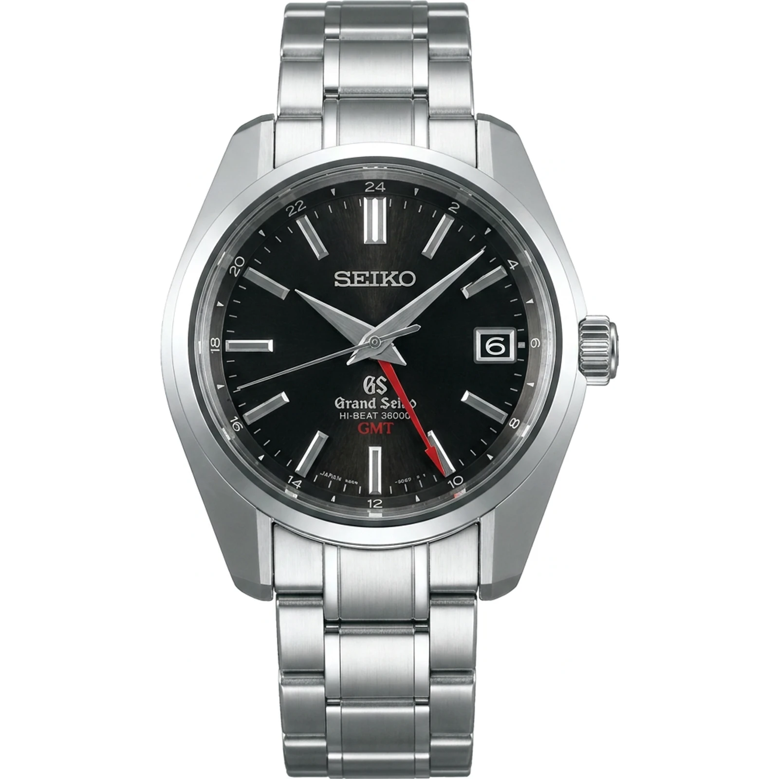 Grand Seiko Hi-Beat 36000 GMT, black dial, red GMT hand (9S86) SBGJ003
