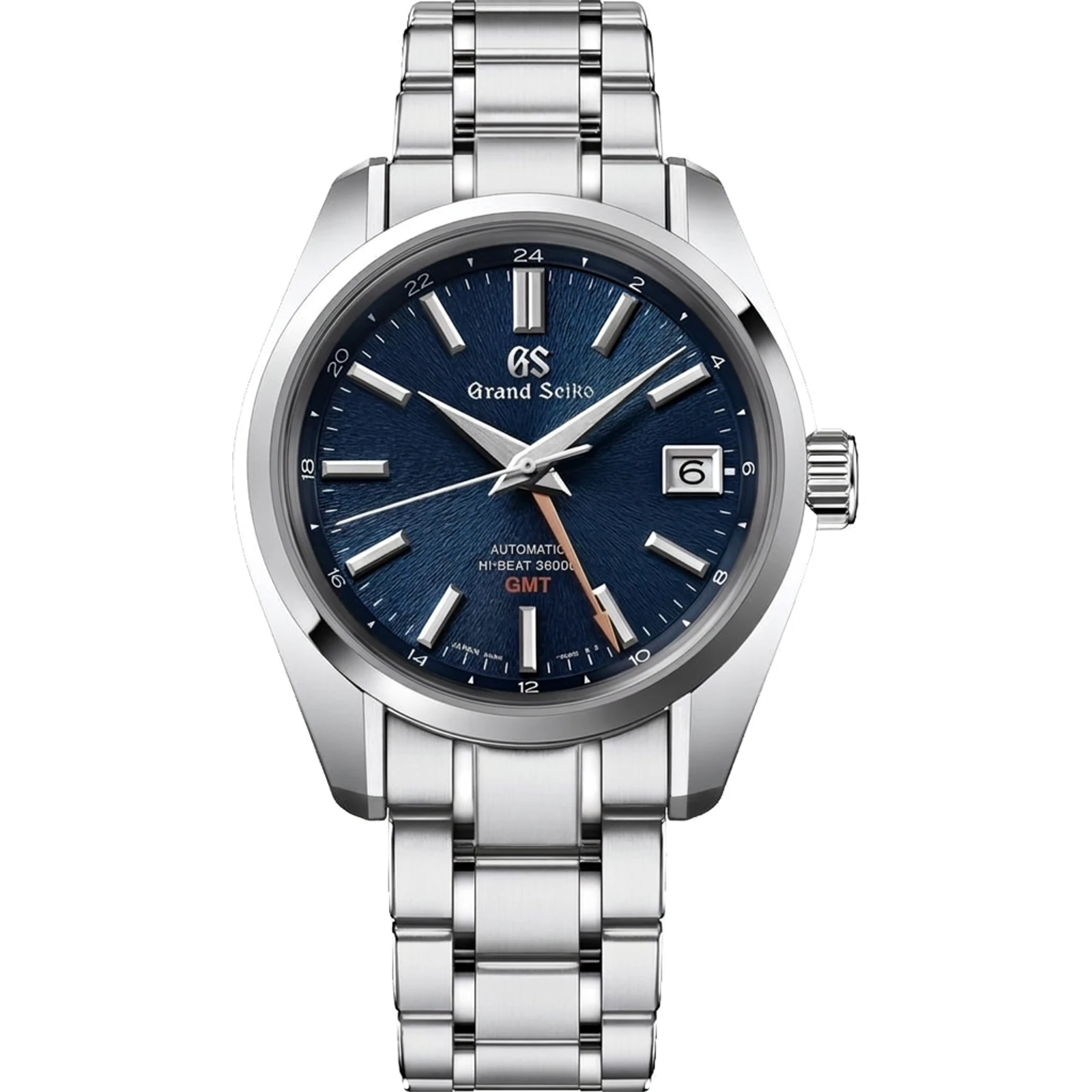 Grand Seiko 44GS Hi-Beat 36000 GMT, Ever-Brilliant Steel, blue "Mt. Iwate" dial (2023 upgrade), boutique exclusive SBGJ267