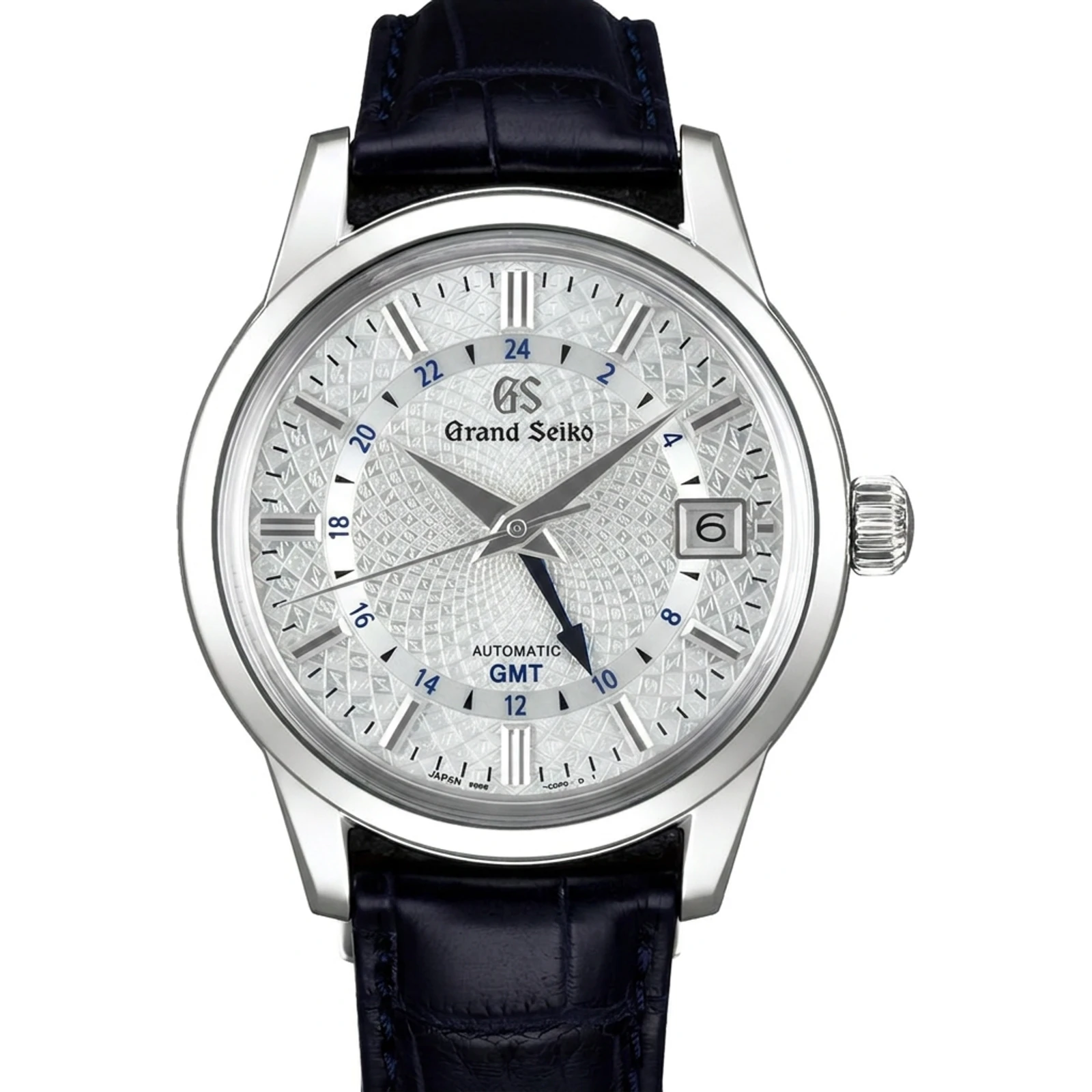 Grand Seiko GMT, box-shaped sapphire, leather strap (9S66) SBGM235