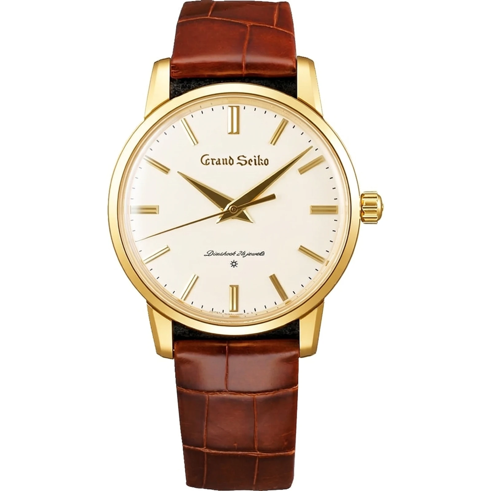 60th Anniversary re-creation of the first Grand Seiko, yellow gold case, warm-silver dial SBGW258