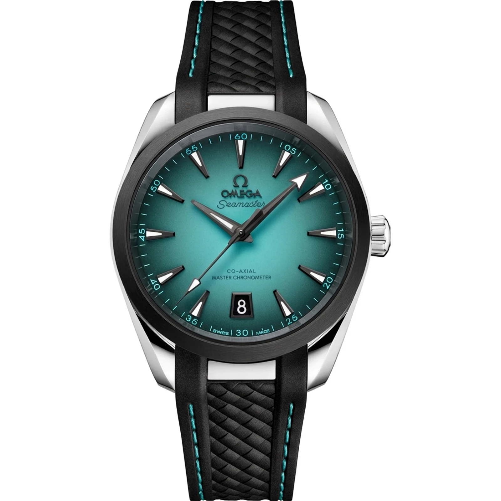 Omega Seamaster Aqua Terra 150M Turquoise, 38mm, black ceramic bezel, rubber strap 220.32.38.20.03.001