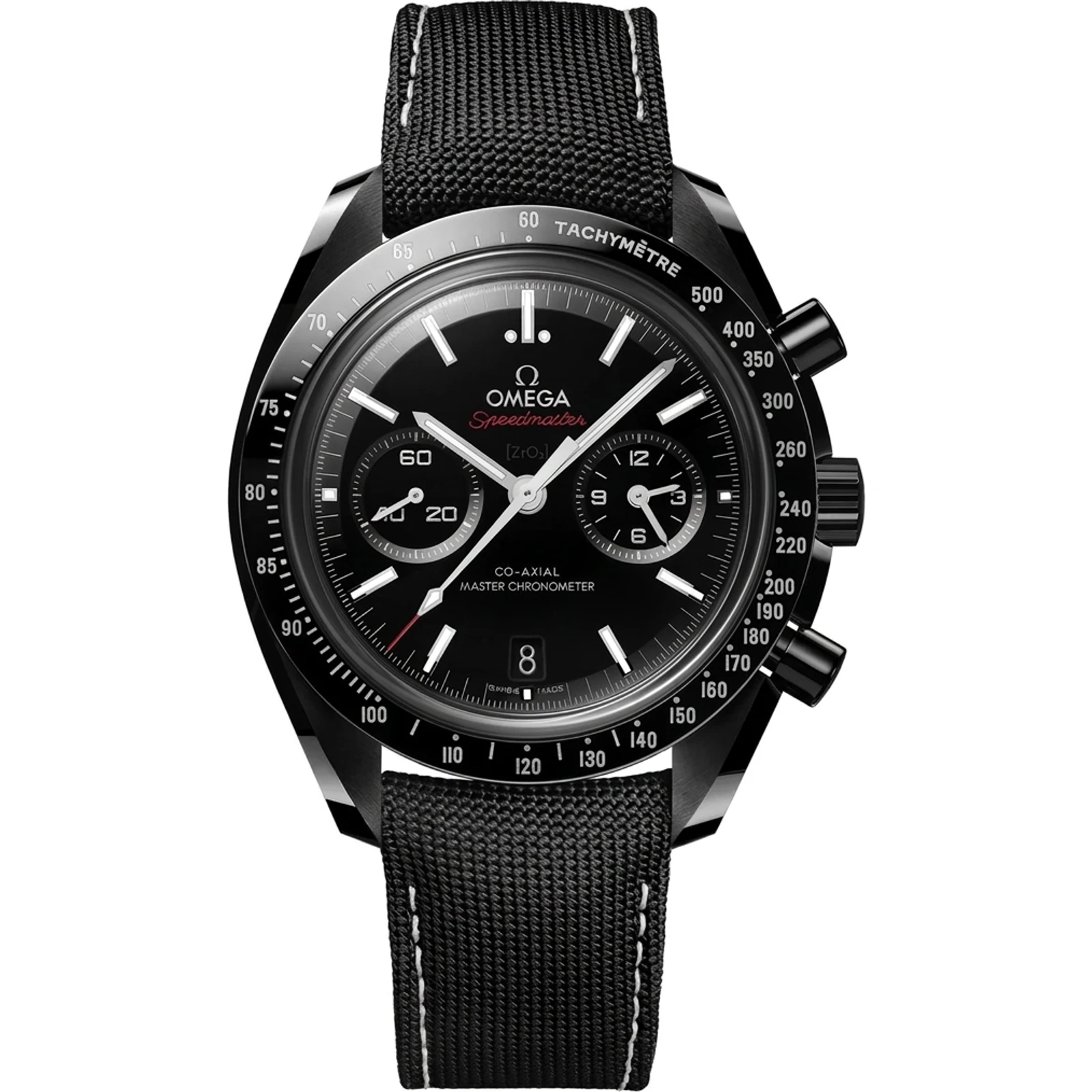 Omega Speedmaster Dark Side of the Moon (2025 generation), black ceramic, nylon fabric strap 310.92.44.51.01.002