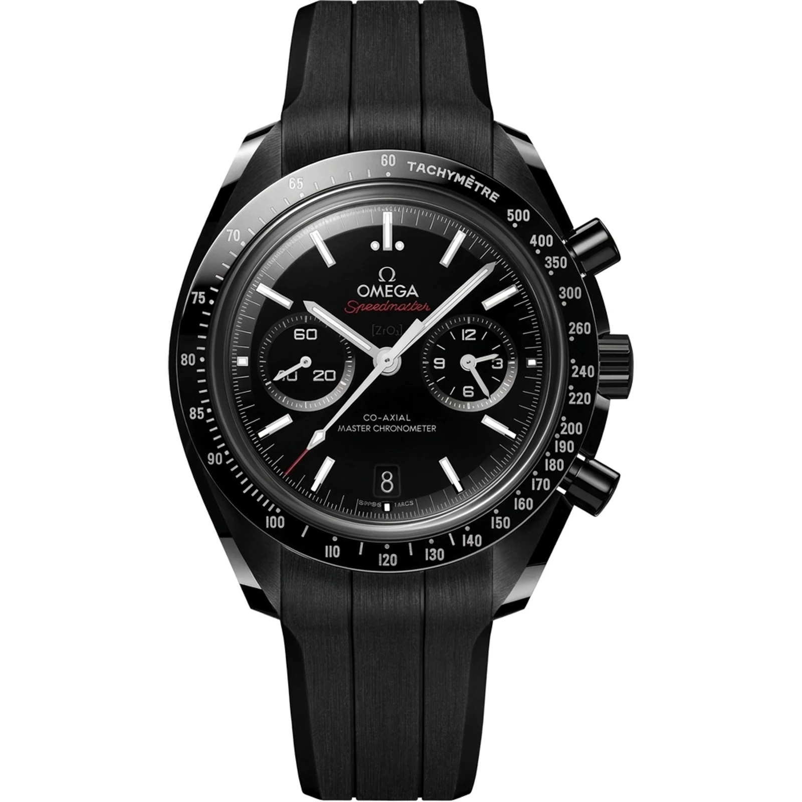 Omega Speedmaster Dark Side of the Moon (2025 generation), black ceramic, rubber strap 310.92.44.51.01.004
