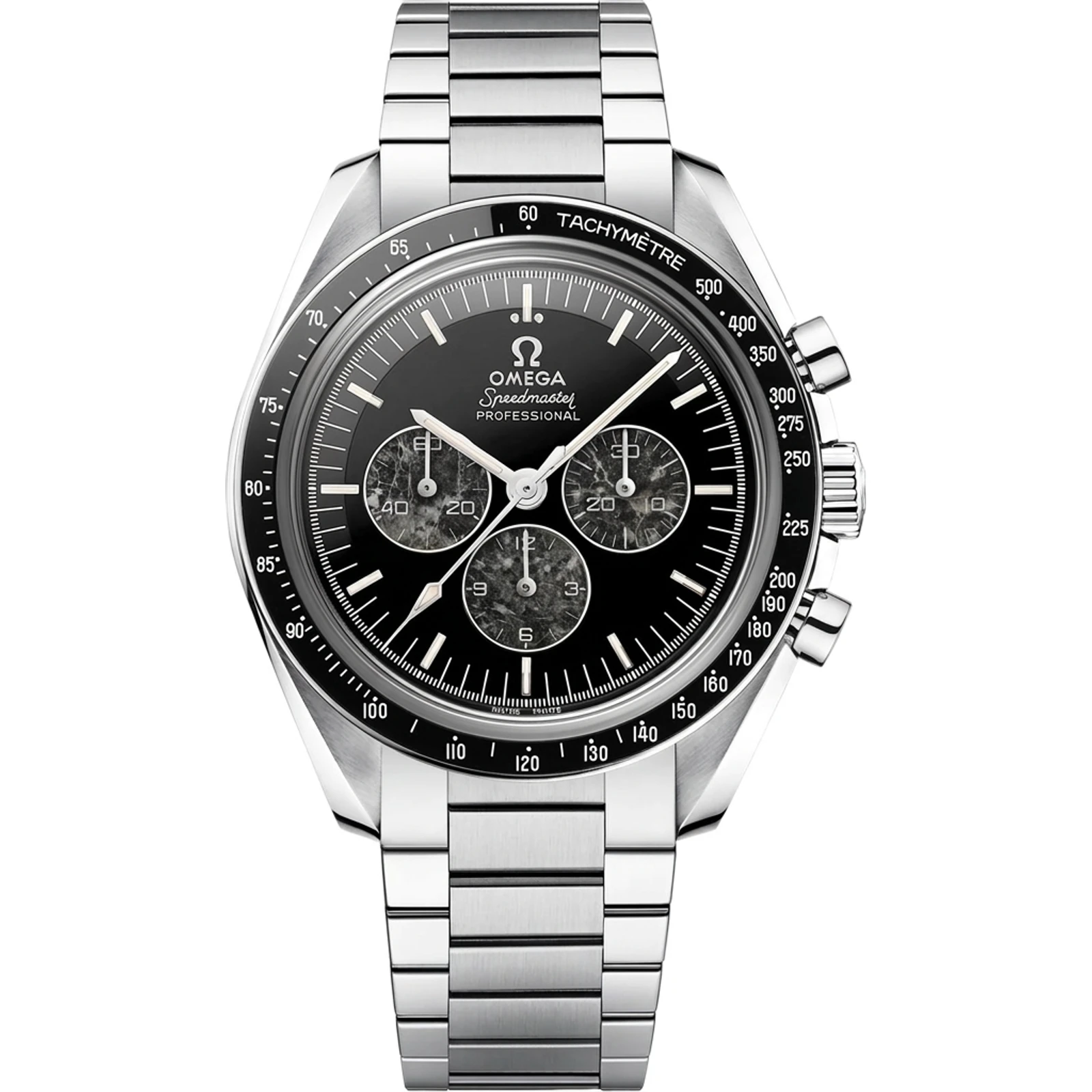 Omega Speedmaster Moonwatch Calibre 321 Platinum, lunar meteorite dial, platinum bracelet 311.90.42.30.99.002