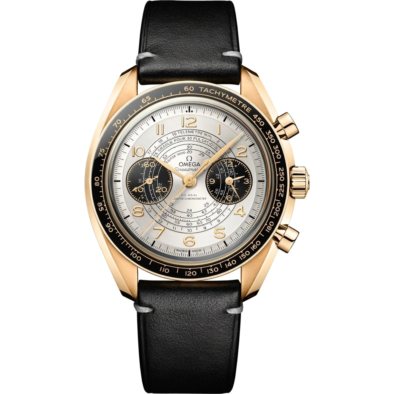 Omega Speedmaster Chronoscope Paris 2024, 18K Moonshine gold, leather strap 522.62.43.51.02.001