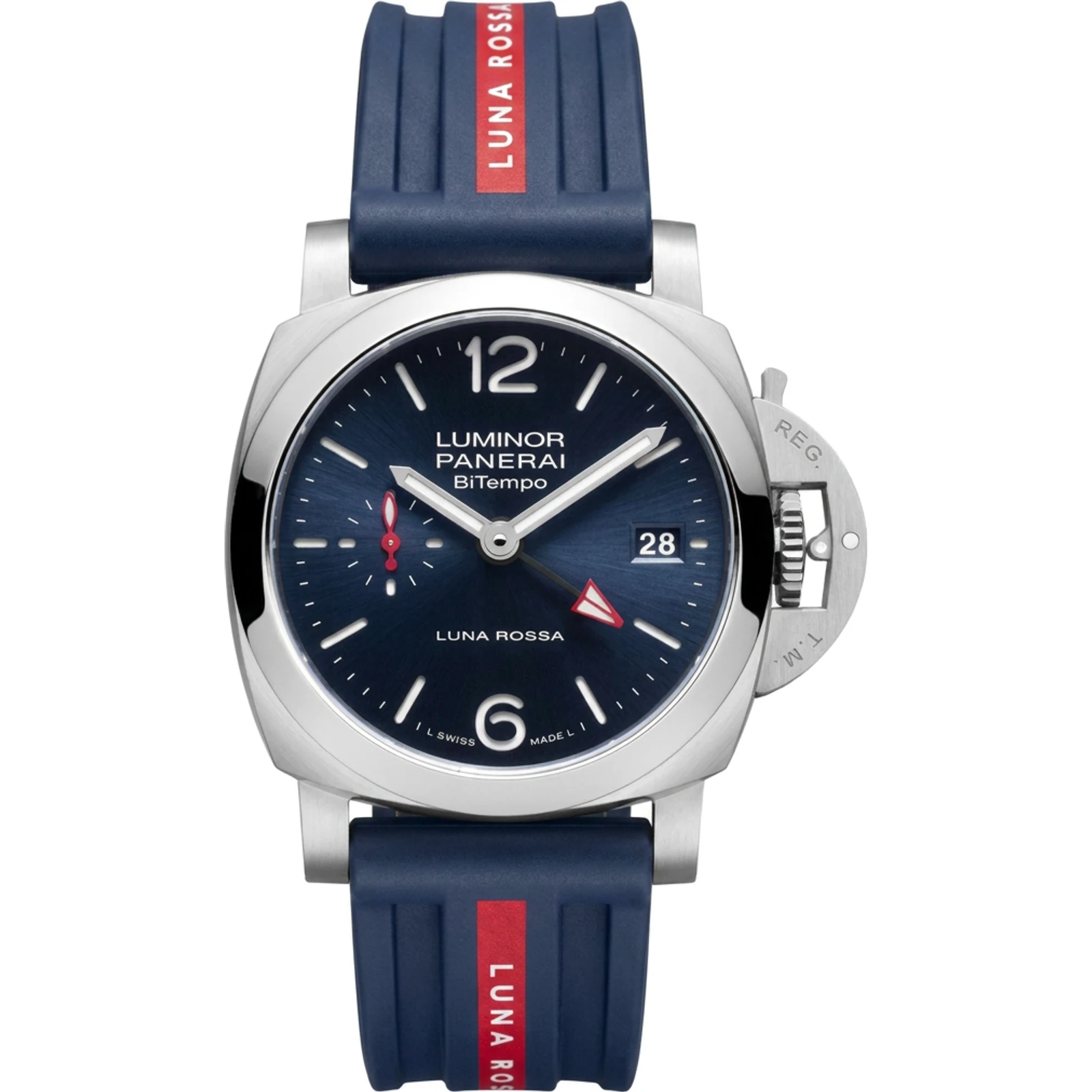 Panerai Luminor Quaranta BiTempo Luna Rossa 40mm in Steel with Blue Dial PAM01404