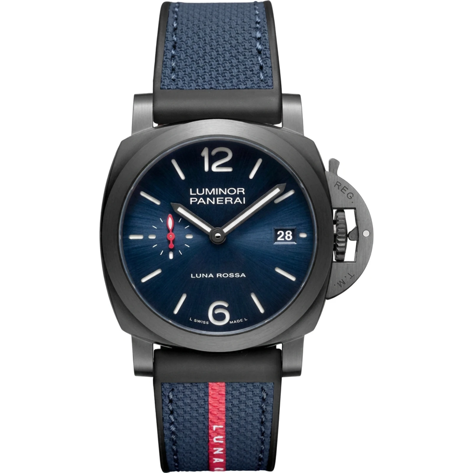 Panerai Luminor Quaranta Luna Rossa 40mm in Black DLC Steel with Blue Dial PAM01408