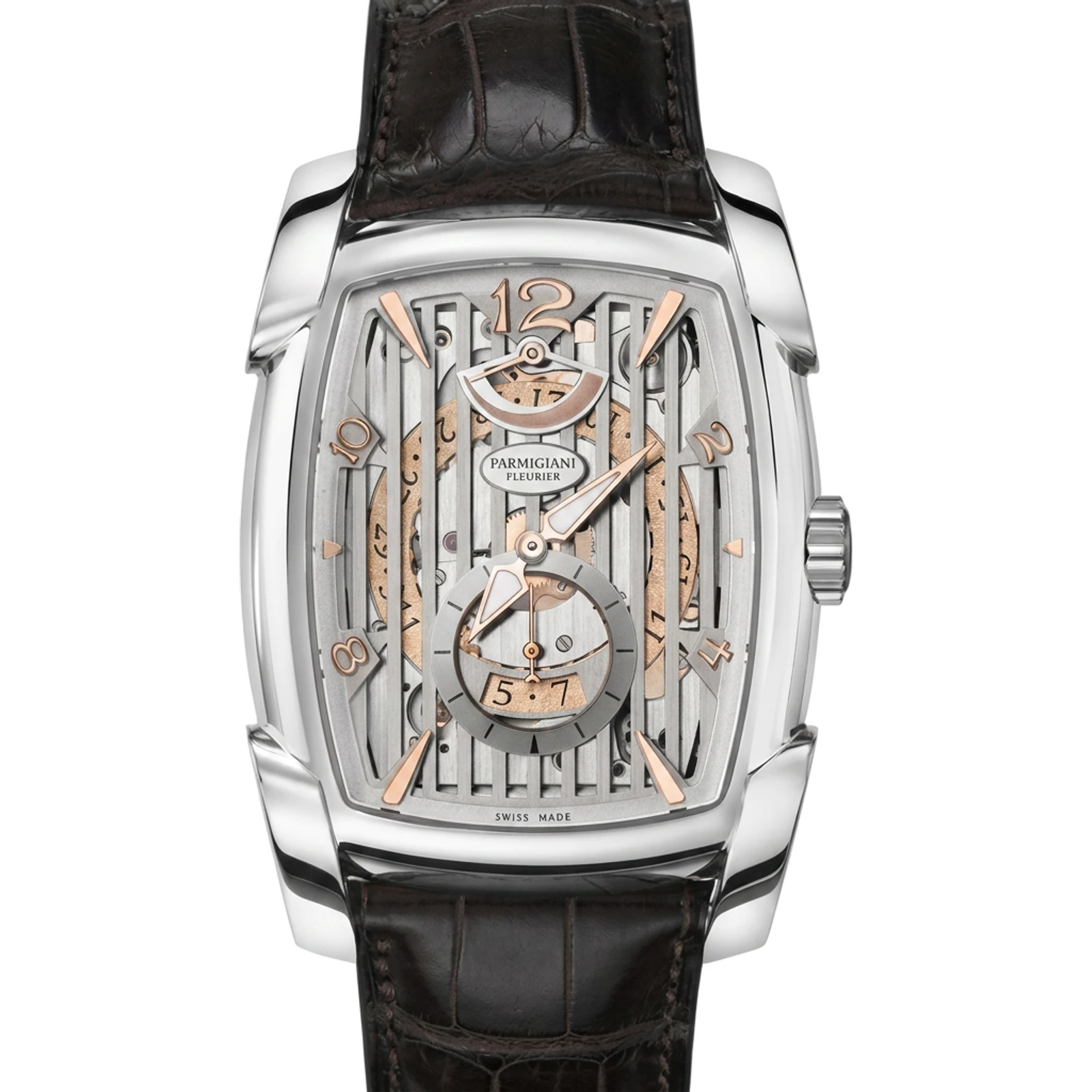 Parmigiani Fleurier Kalpa XL Hebdomadaire, white gold, silver grille dial PFC101-1200100-HA1241