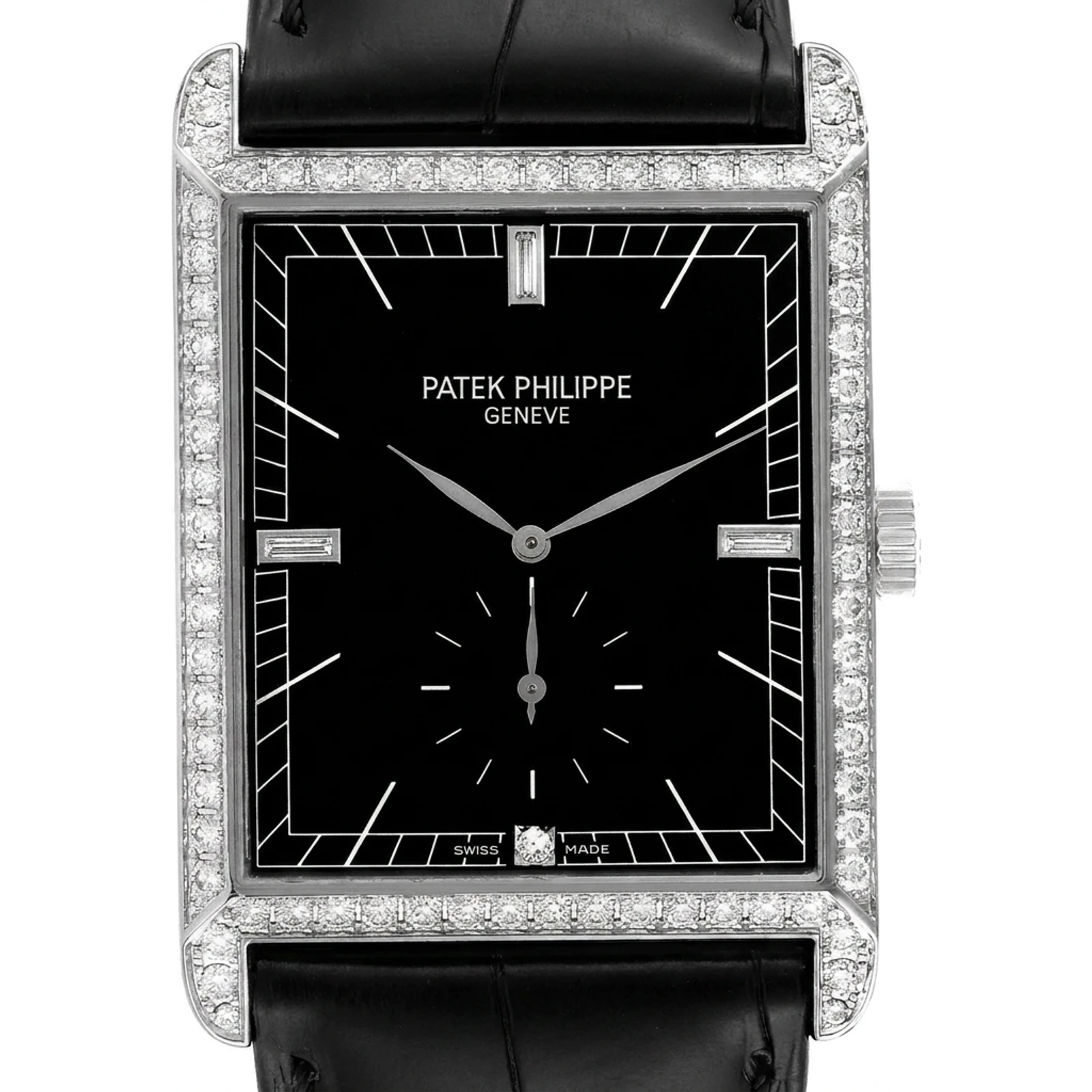 Patek Philippe Gondolo, rectangular, diamond bezel, white gold 5112