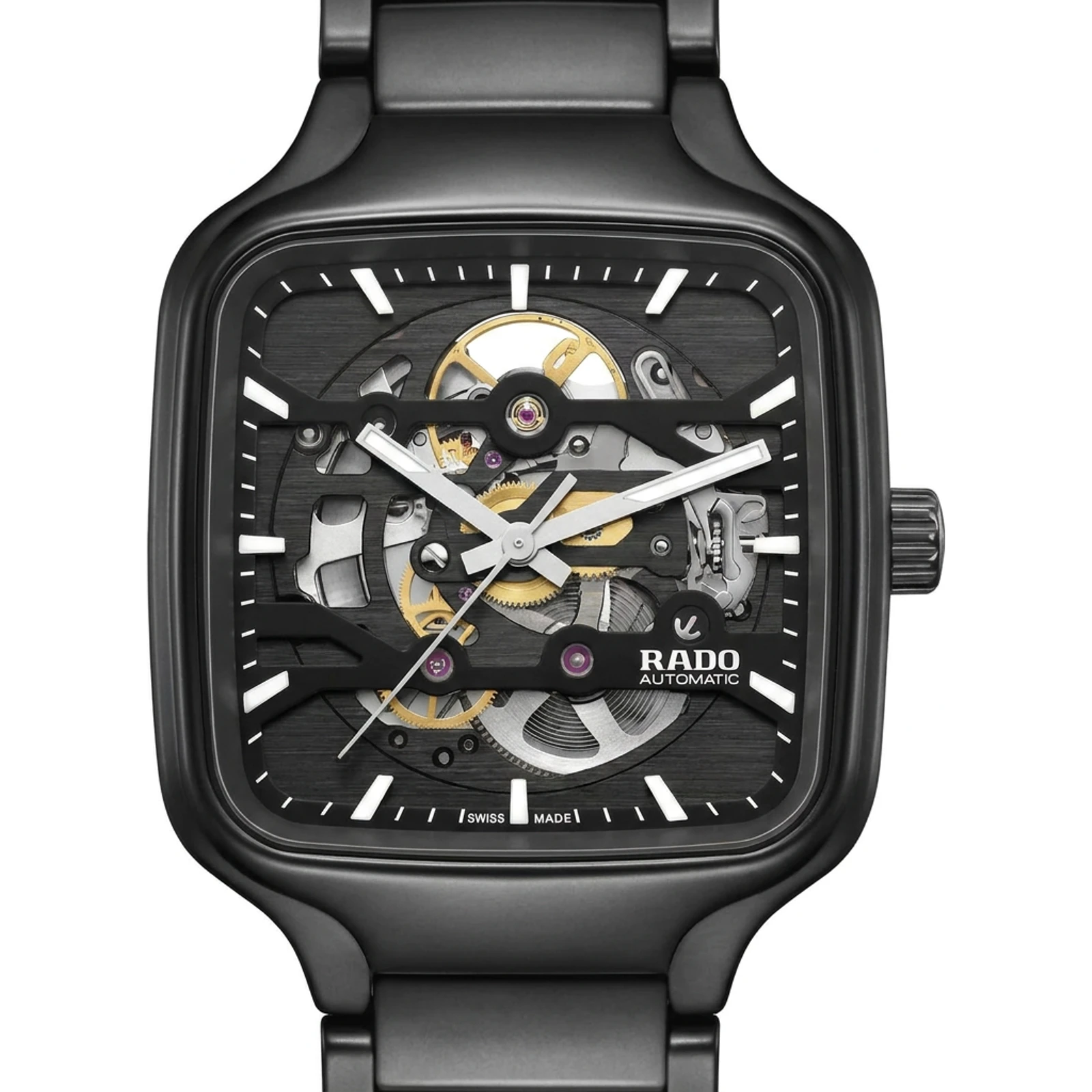 Rado True Square Automatic Skeleton, matte black high-tech ceramic R27197152