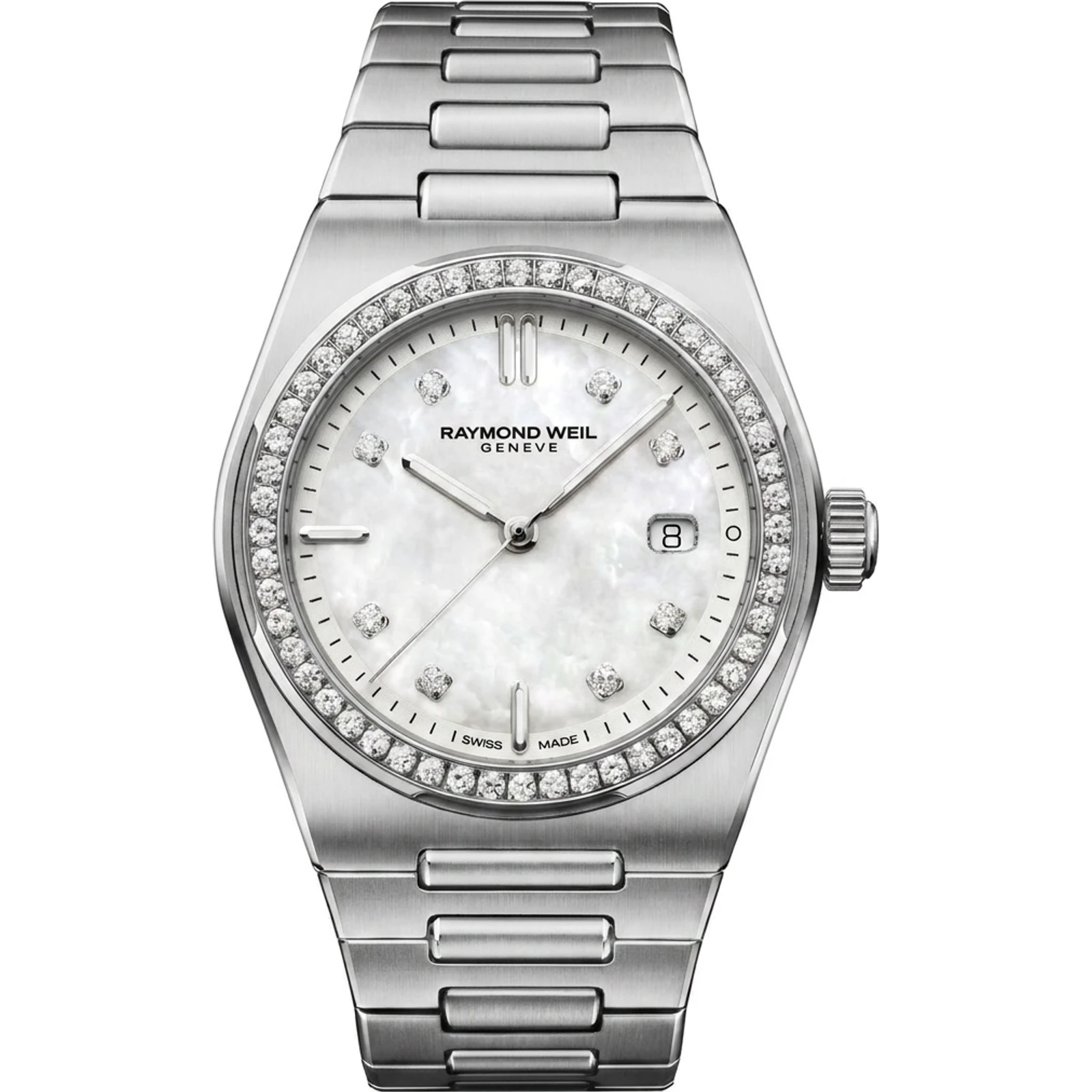 Raymond Weil A.R.T. Date 30 mm diamond-bezel mother-of-pearl 1250-STS-97081