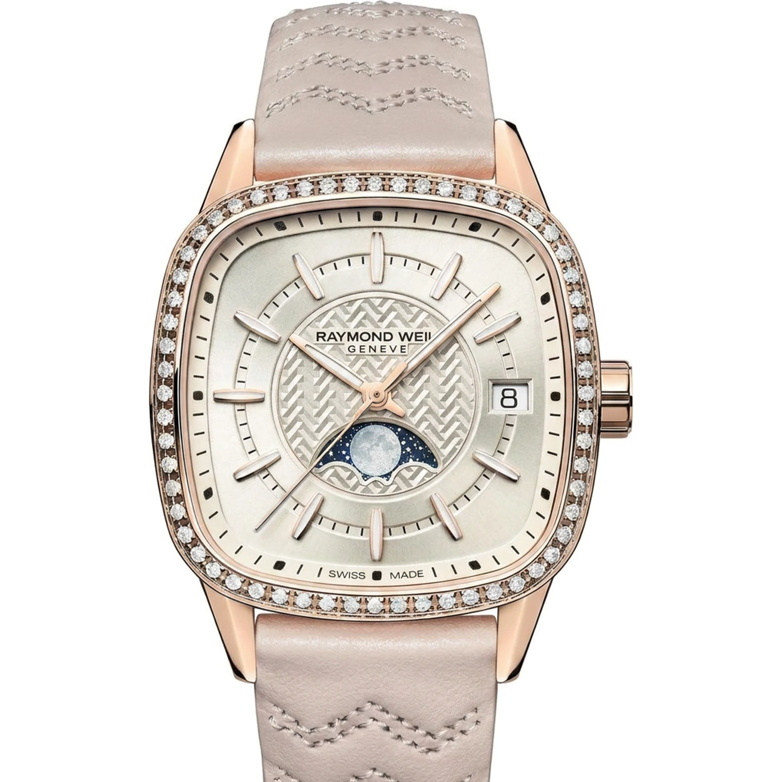Raymond Weil Freelancer Cushion Moonphase, leather, 34x34mm 2496-C5S-40051