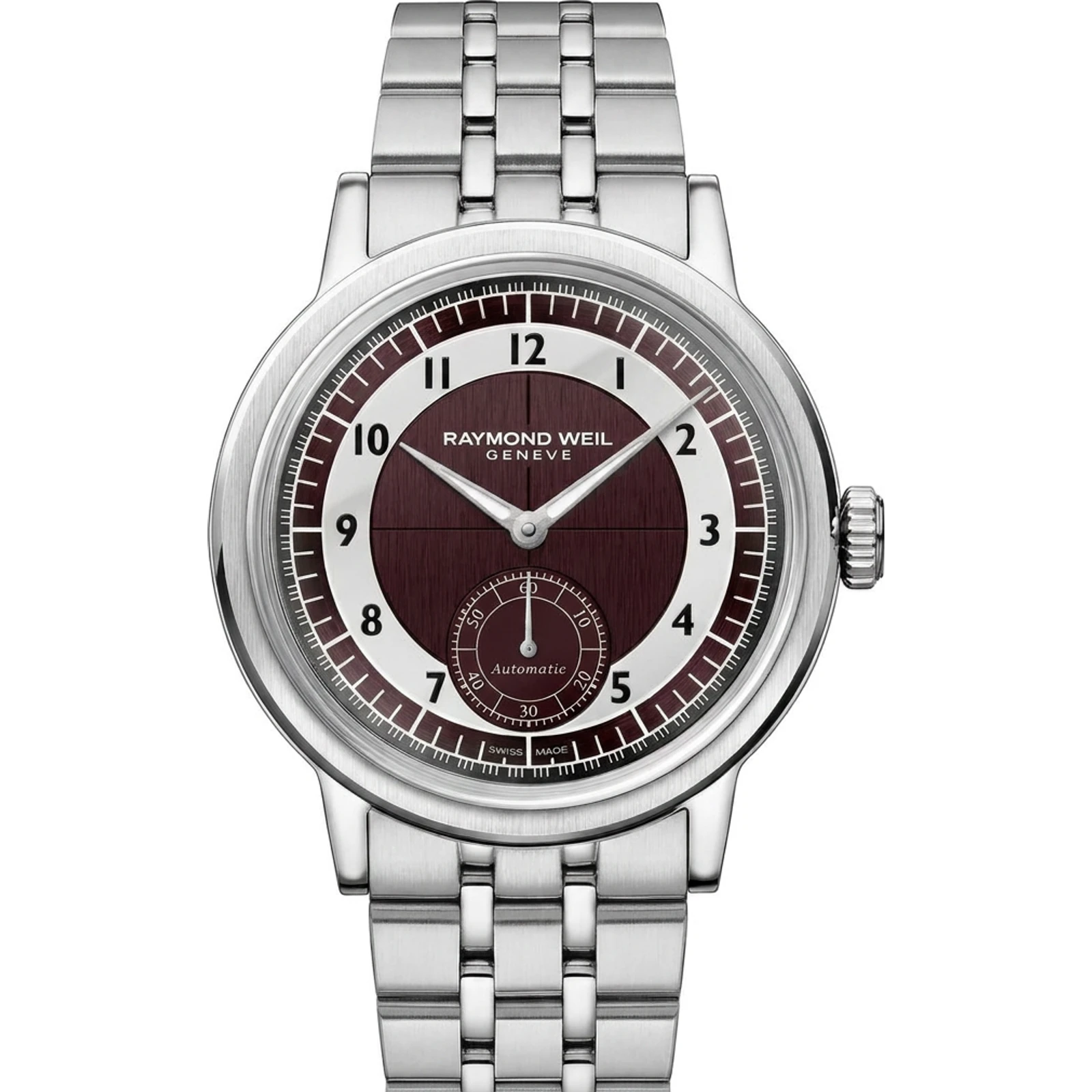 Raymond Weil Millesime Small Seconds, Tuxedo Red Grape/Light Grey dial, bracelet 2930-ST-05450