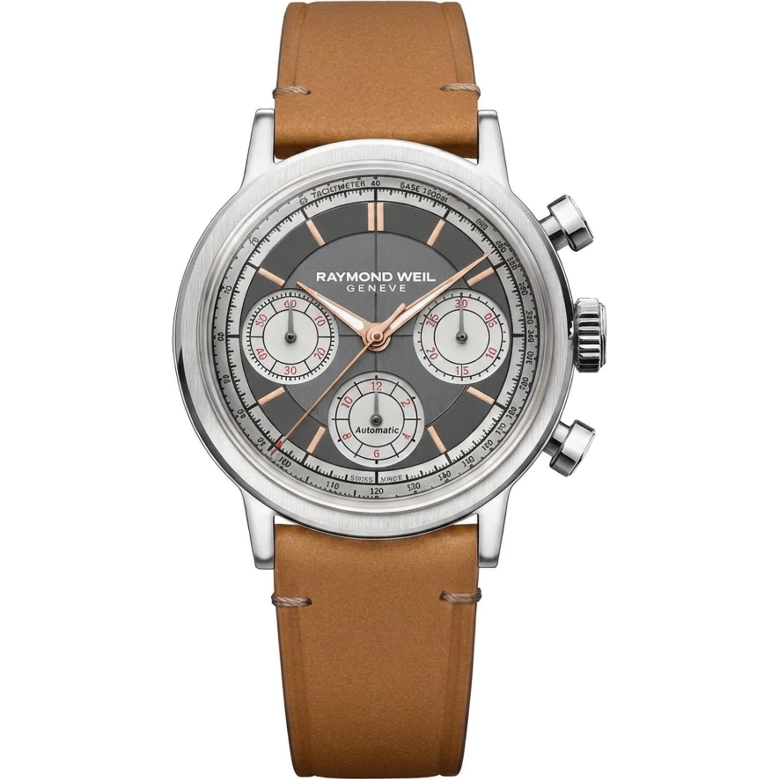 Raymond Weil Millesime Tri-Compax Chronograph, Anthracite reverse-panda dial, leather strap 7765-STC-60651