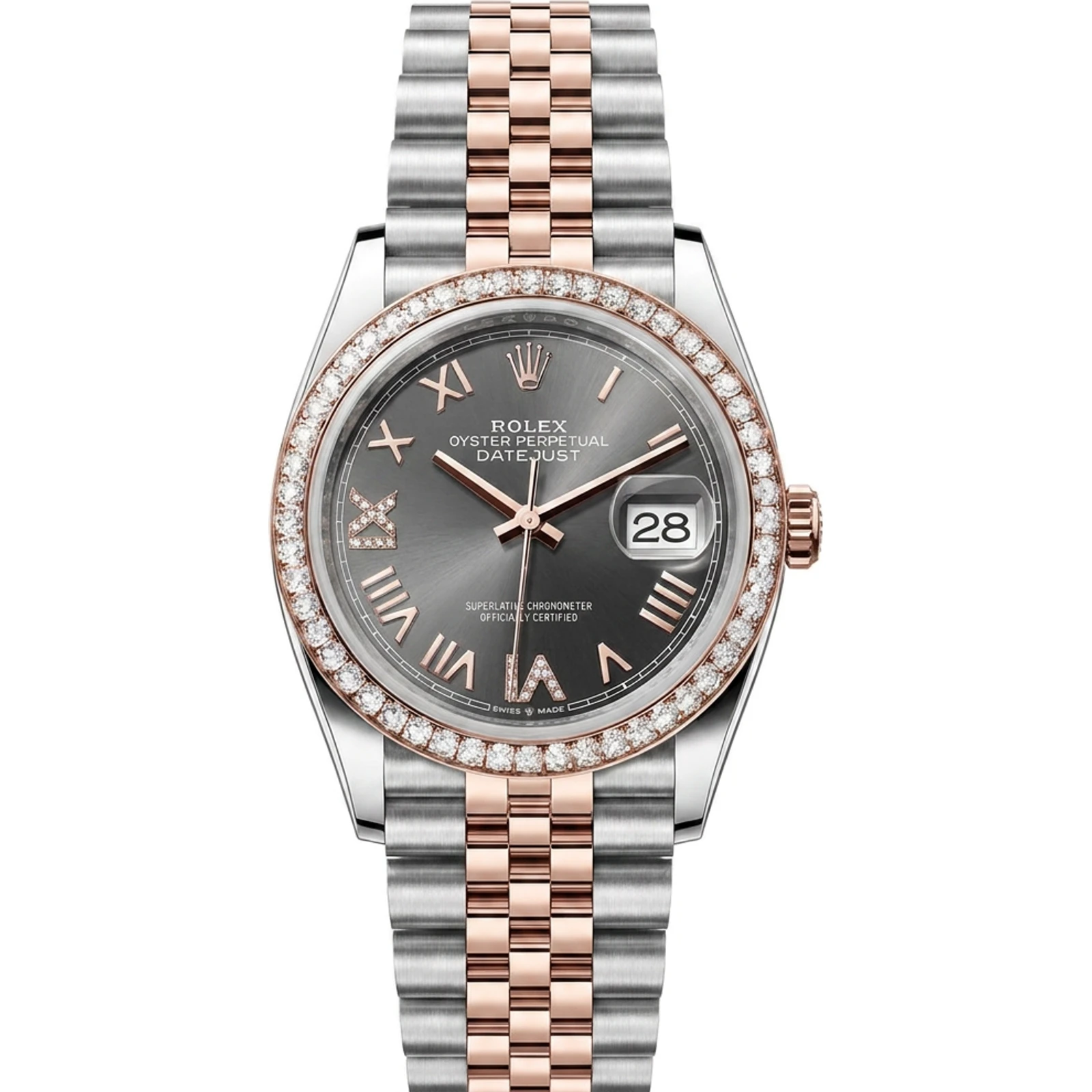 Rolex Datejust 36 Slate Diamond Dial, Diamond Bezel (Everose Rolesor) 126281RBR-0035
