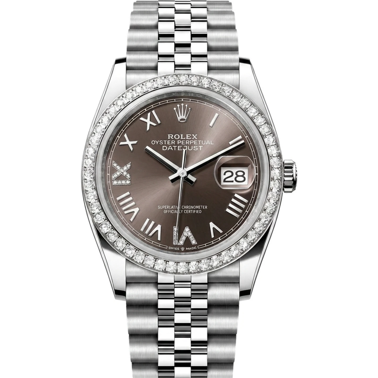 Rolex Datejust 36 Dark Grey Diamond Dial, Diamond Bezel (White Rolesor) 126284RBR-0063
