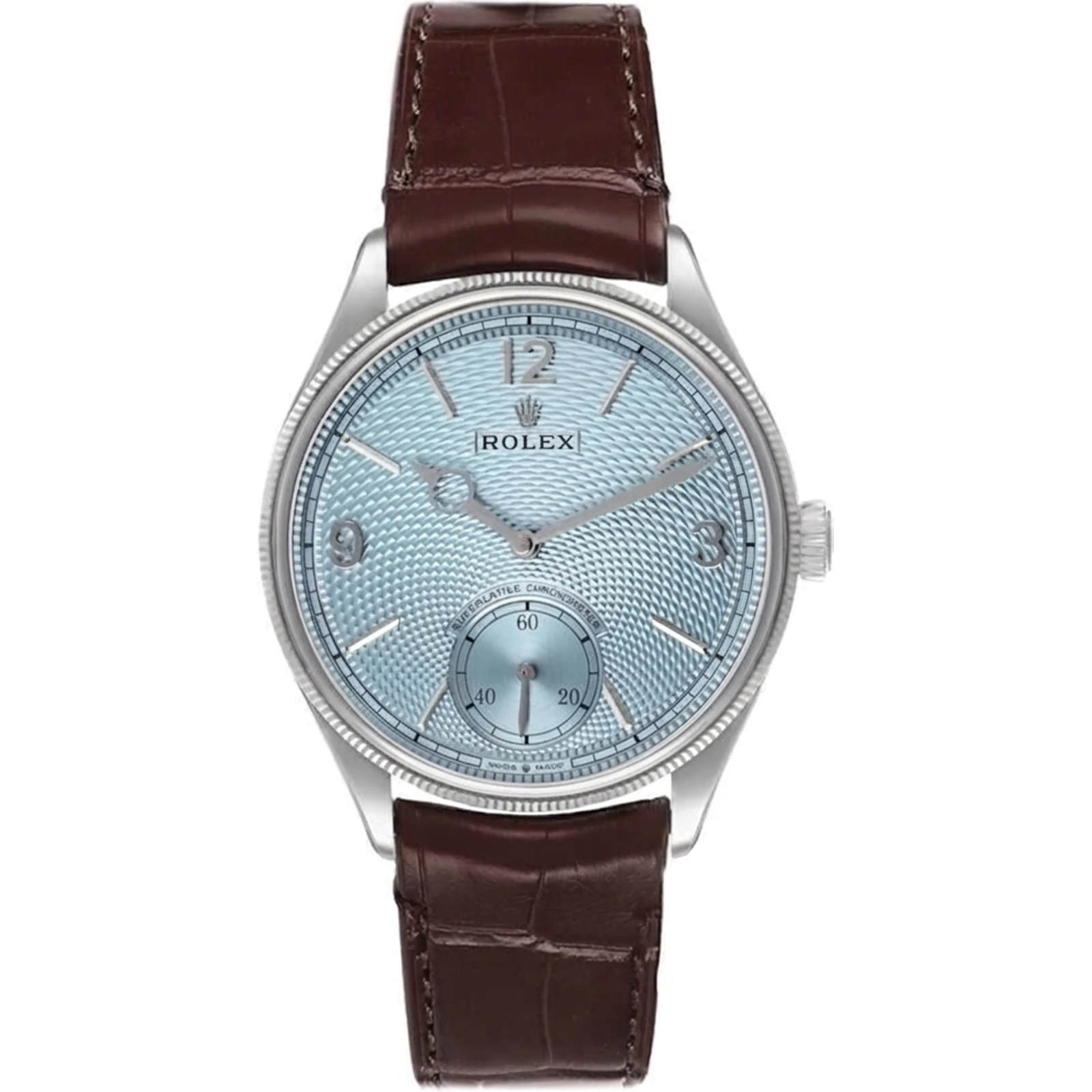 Rolex Perpetual 1908 Platinum, Ice Blue Rice-Motif Dial (variant) 52506-0002