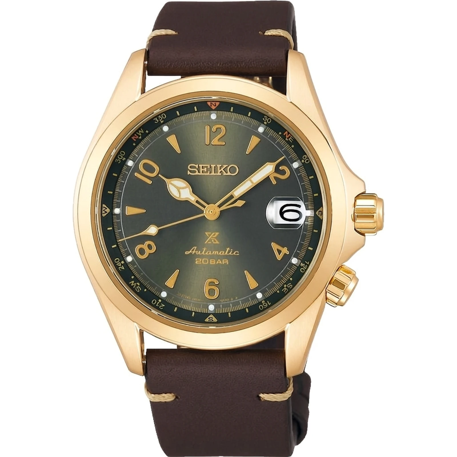 Seiko Prospex Alpinist 1959 Re-interpretation (gradated green dial, gold-tone case) SPB210