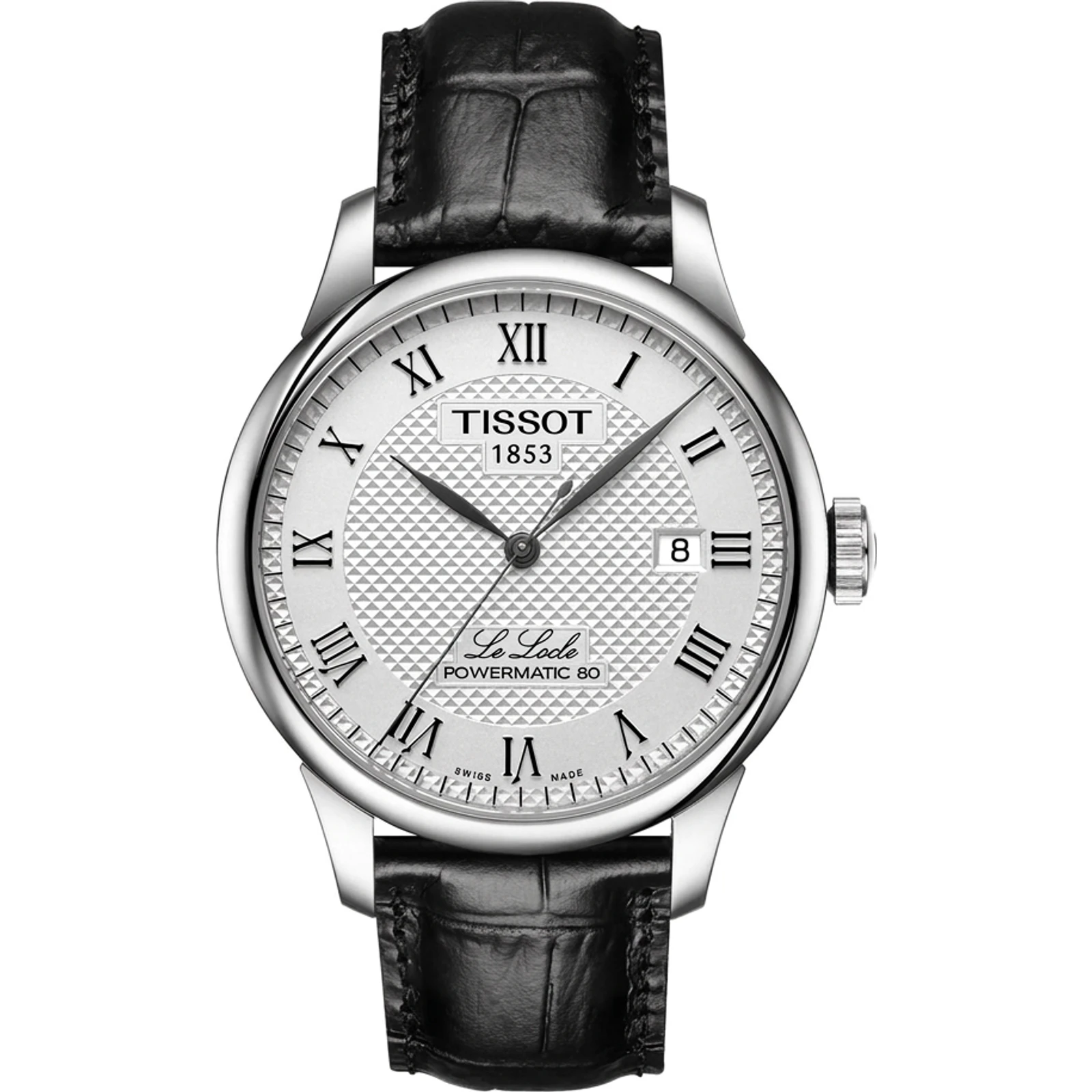 Tissot Le Locle Powermatic 80 39.3mm, Silver Dial, Black Leather Strap T0064071603300