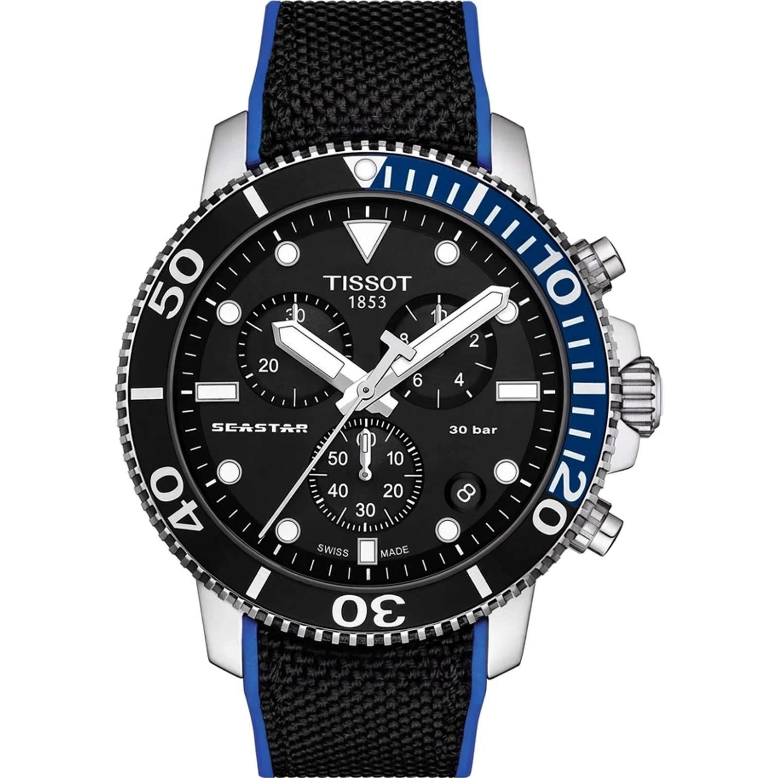Tissot Seastar 1000 Chronograph 45.5mm, Black Dial, Black Rubber Strap T1204171705103