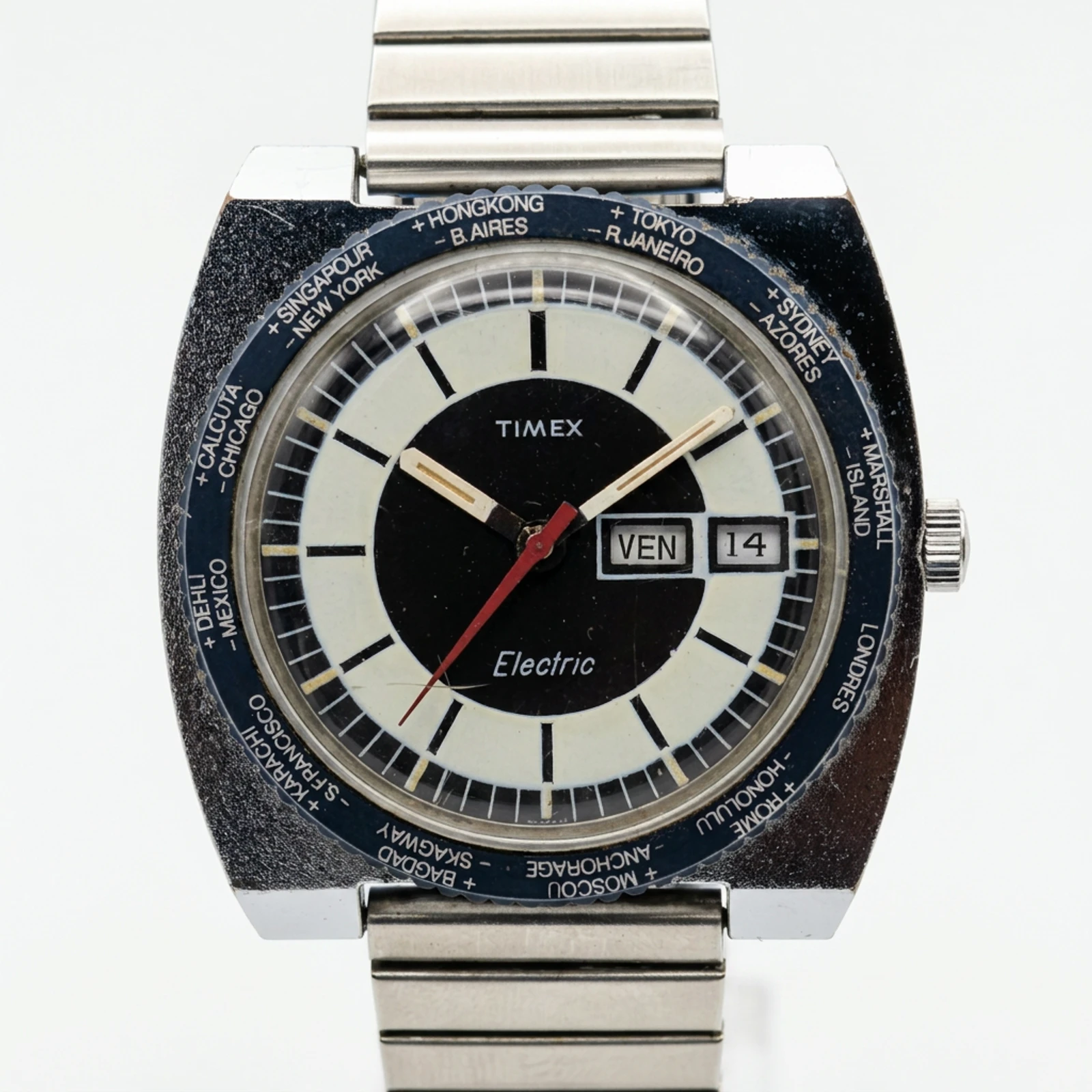Timex World Time Electric Day Date Watch 77971 4273