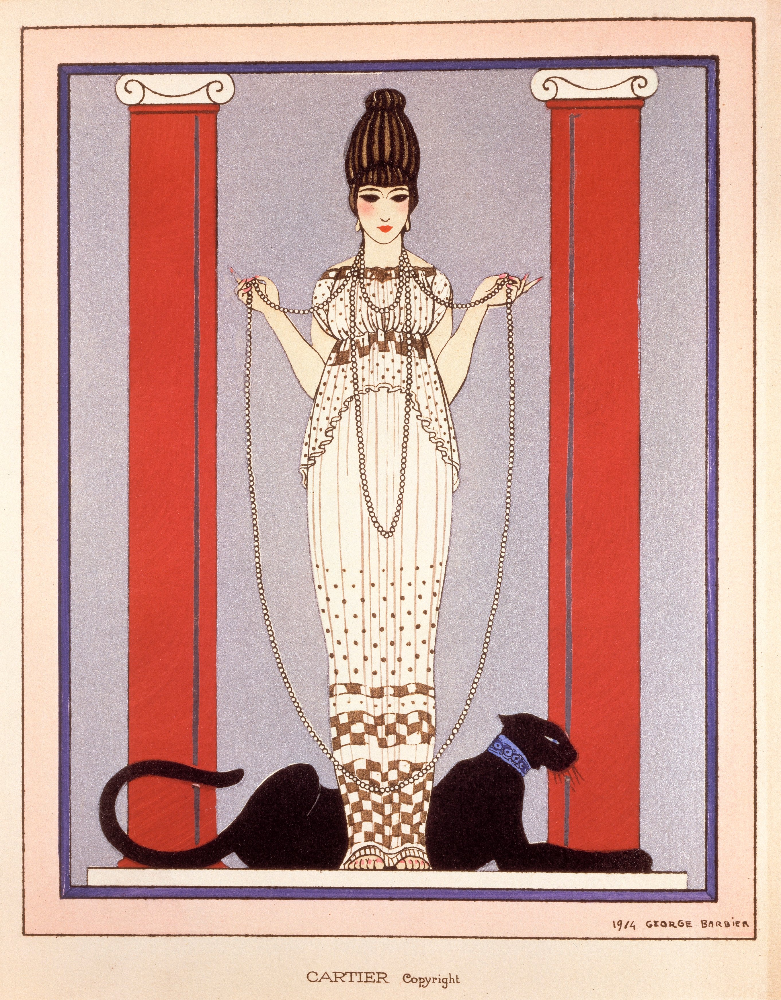 George Barbier illustration Lady with Panther for Cartier, 1914