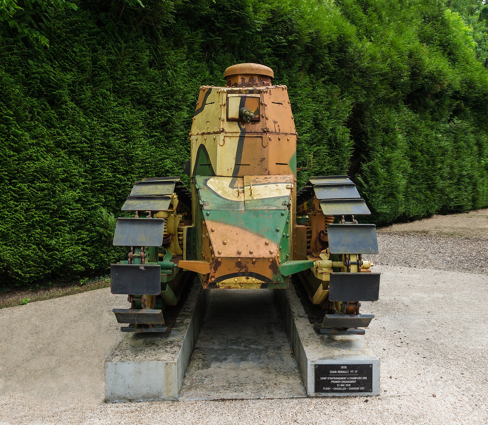 Renault FT17 tank (1918), front view, Clairière de l'Armistice, Rethondes, Oise.