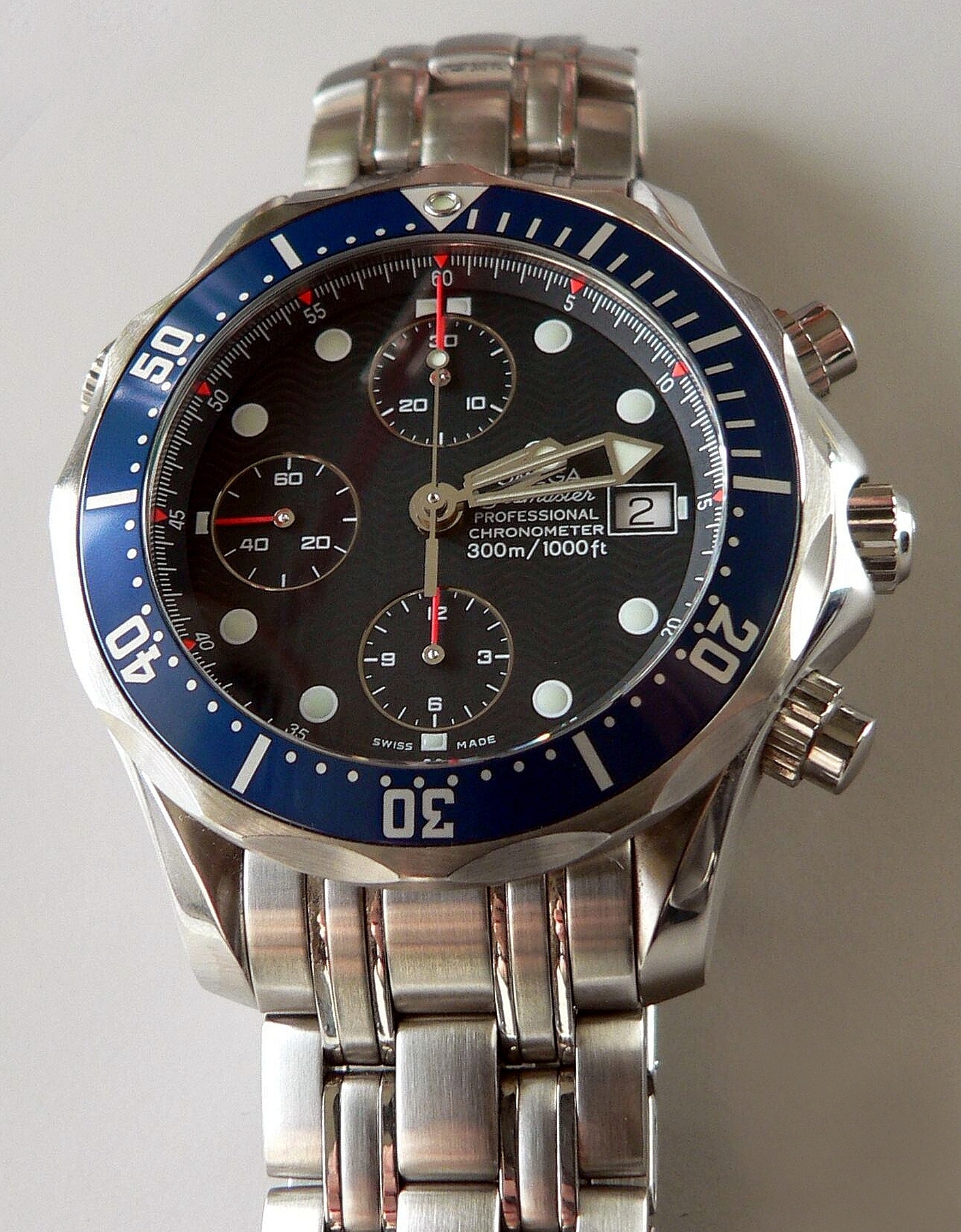 Omega Seamaster Professional Chronometer 300 meter chronograph with blue bezel