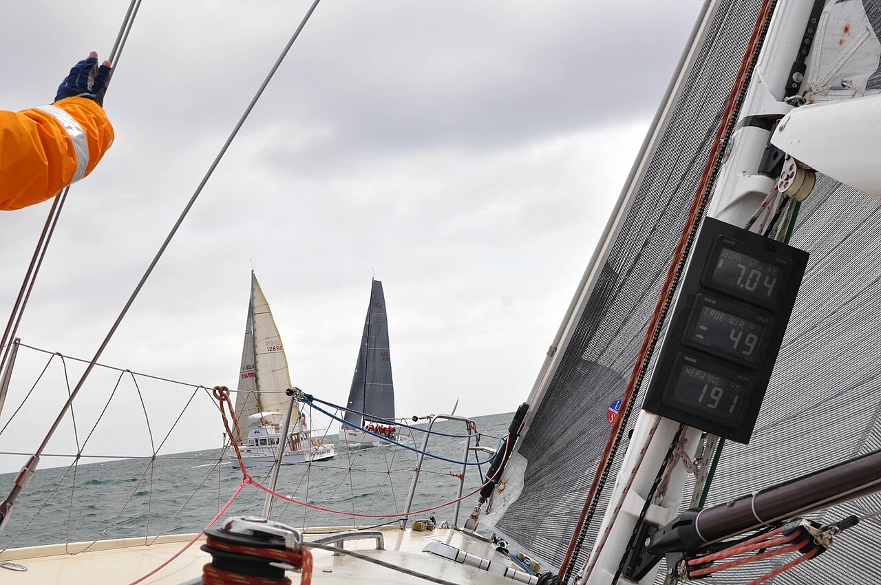 Sailboats racing on open water