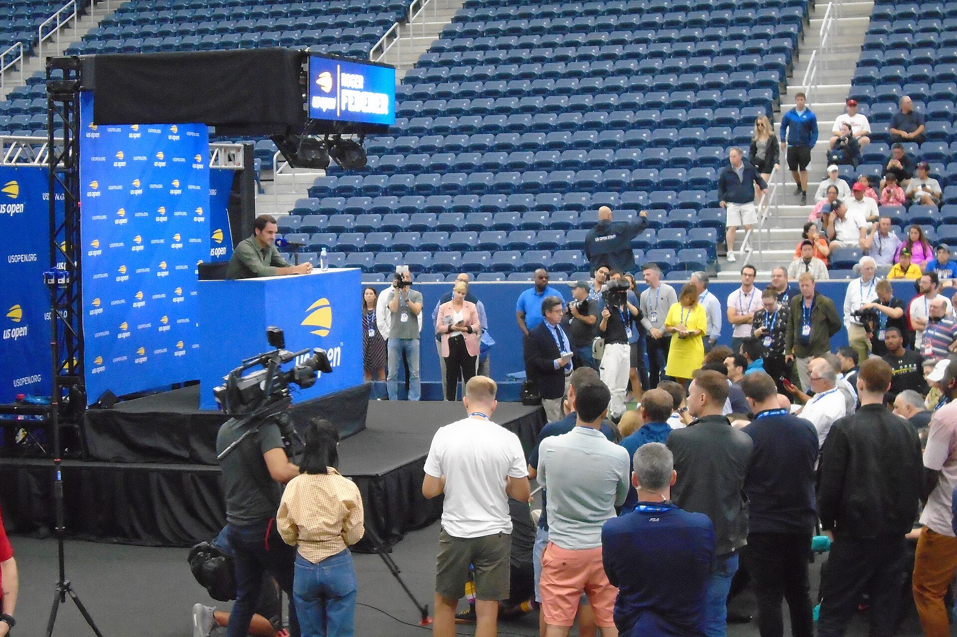 Roger Federer at a US Open press conference in Louis Armstrong Stadium