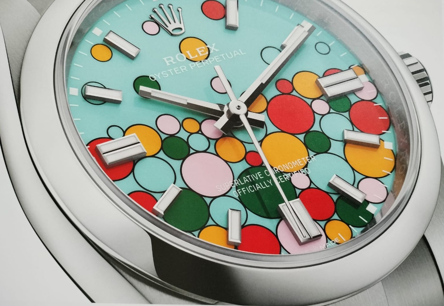 Rolex Oyster Perpetual with the multi-colored Celebration tile dial